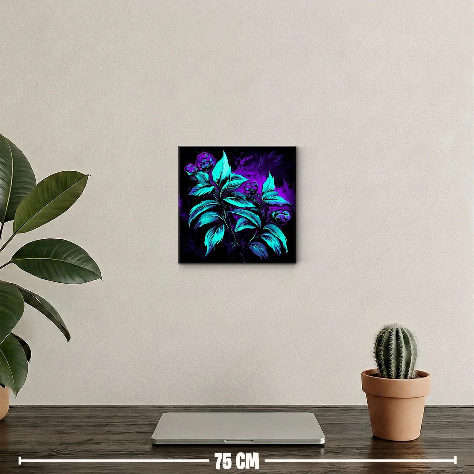Cuadro decorativo floral con tonos azul y púrpura vibrante — miniatura 2