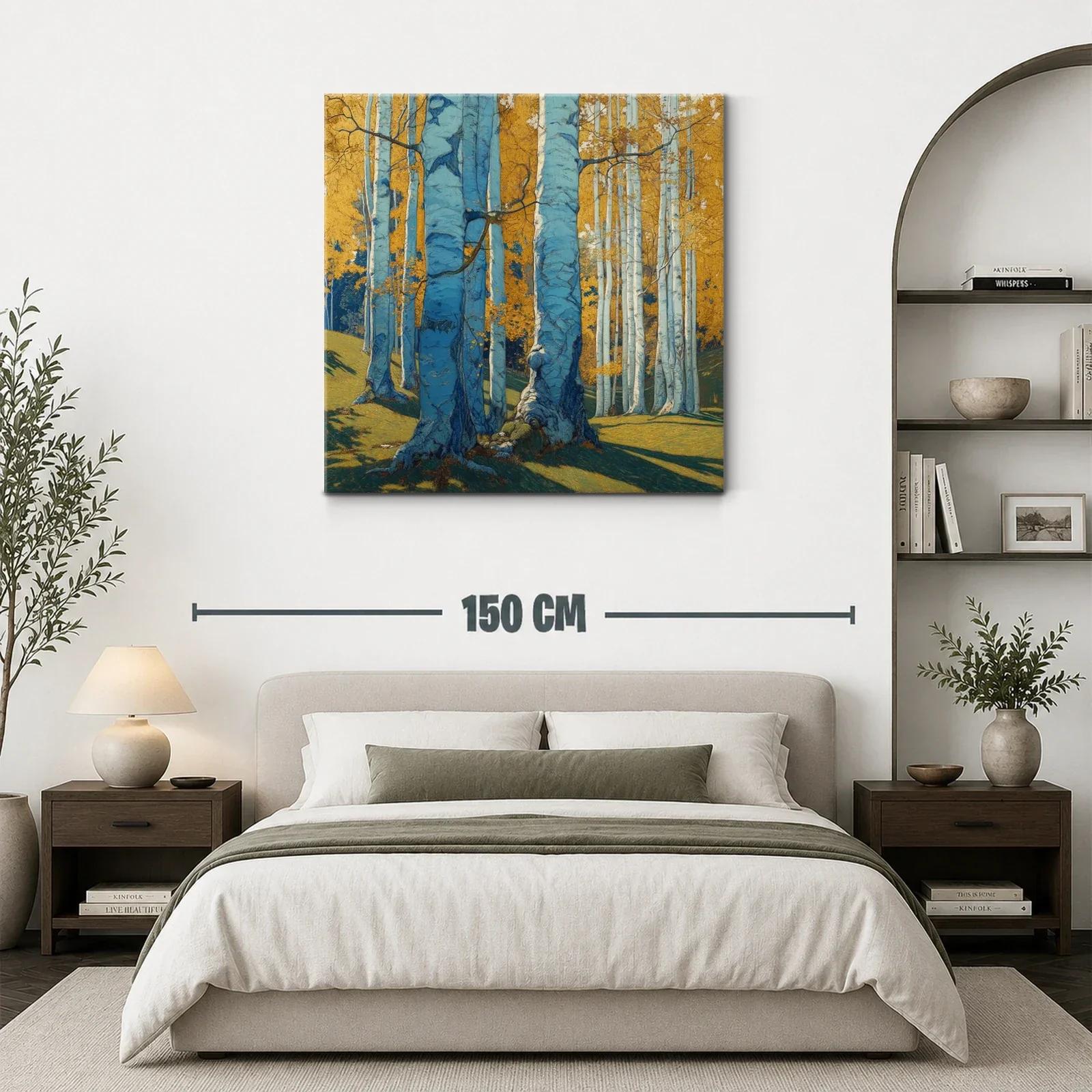Bosque de abedules bajo luz dorada y sombras azules — miniatura 3