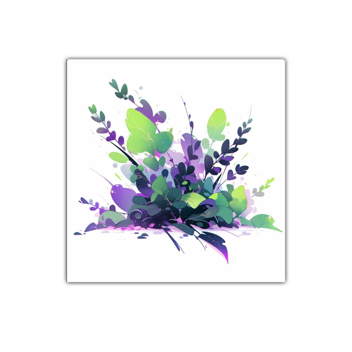 Cuadro decorativo con composición natural en tonos verdes y morados — imagen principal