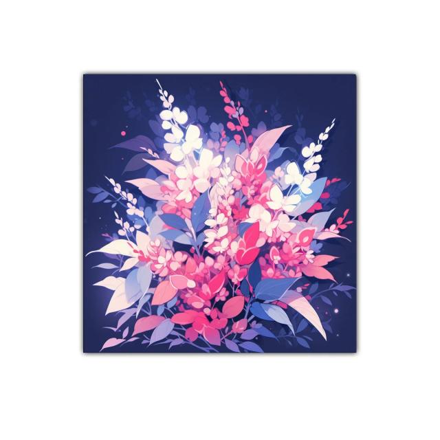 Cuadro floral vibrante con tonos rosas y azules intensos