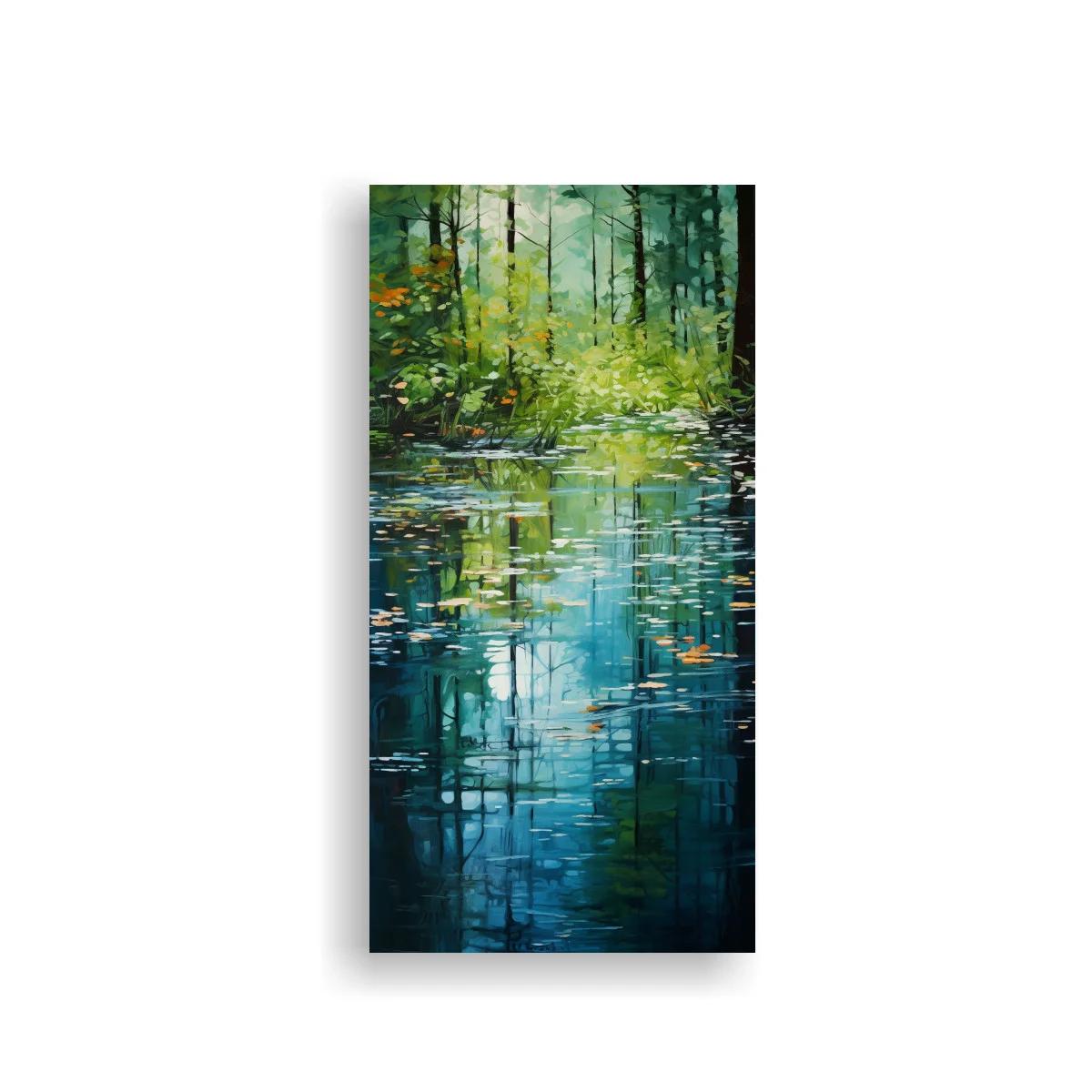 Cuadro estanque en el bosque con reflejos alargados — imagen principal