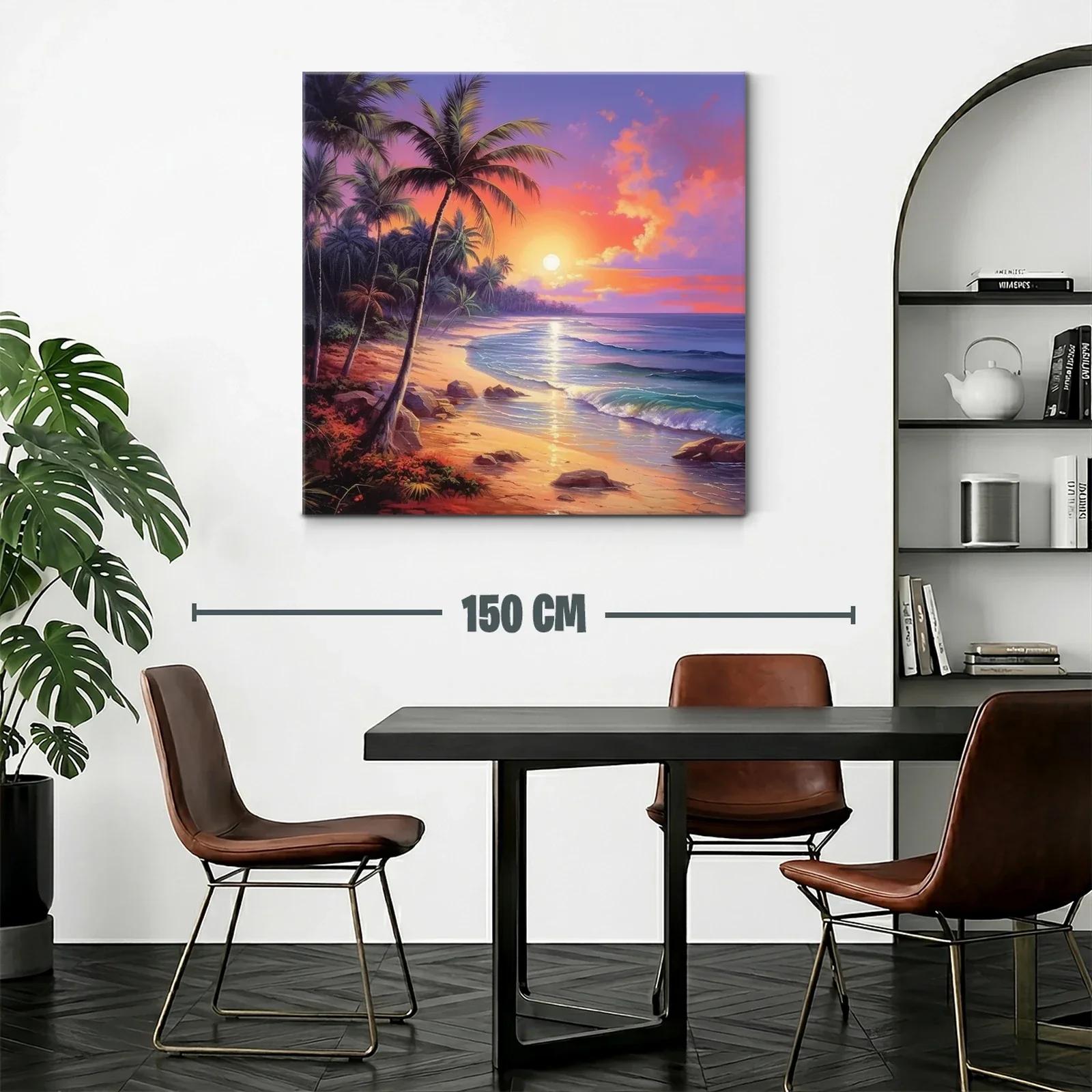 Atardecer tropical sobre la playa de palmeras al mar — miniatura 2