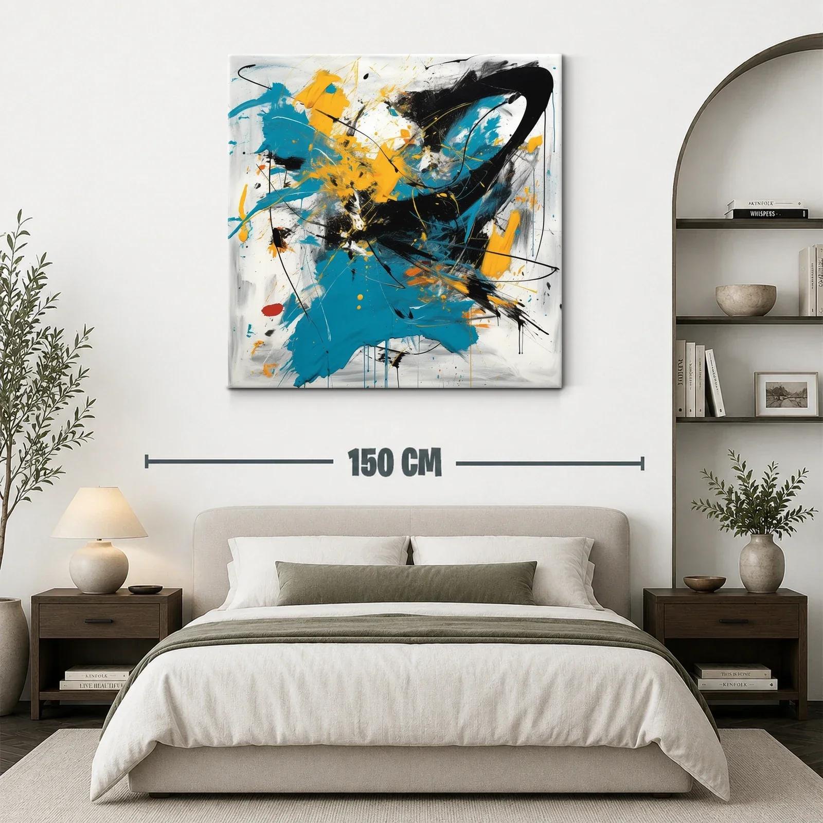 Cuadro abstracto con destellos en azul negro y amarillo — miniatura 3
