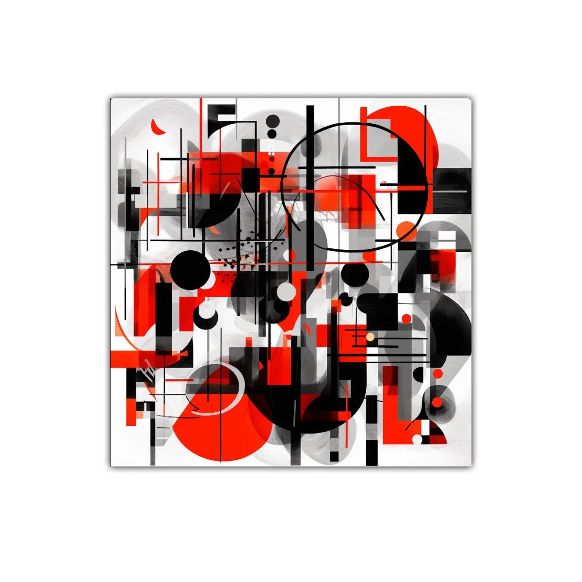Composición geométrica en rojo negro y gris para espacios modernos