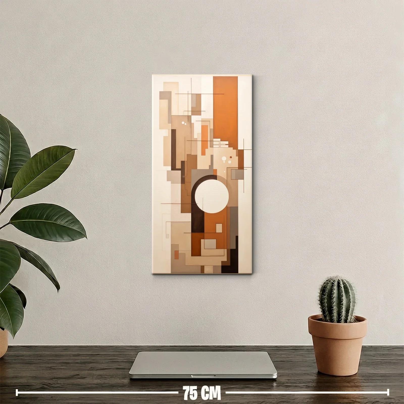 Cuadro composición geométrica con círculo blanco y tonos tierra — miniatura 2