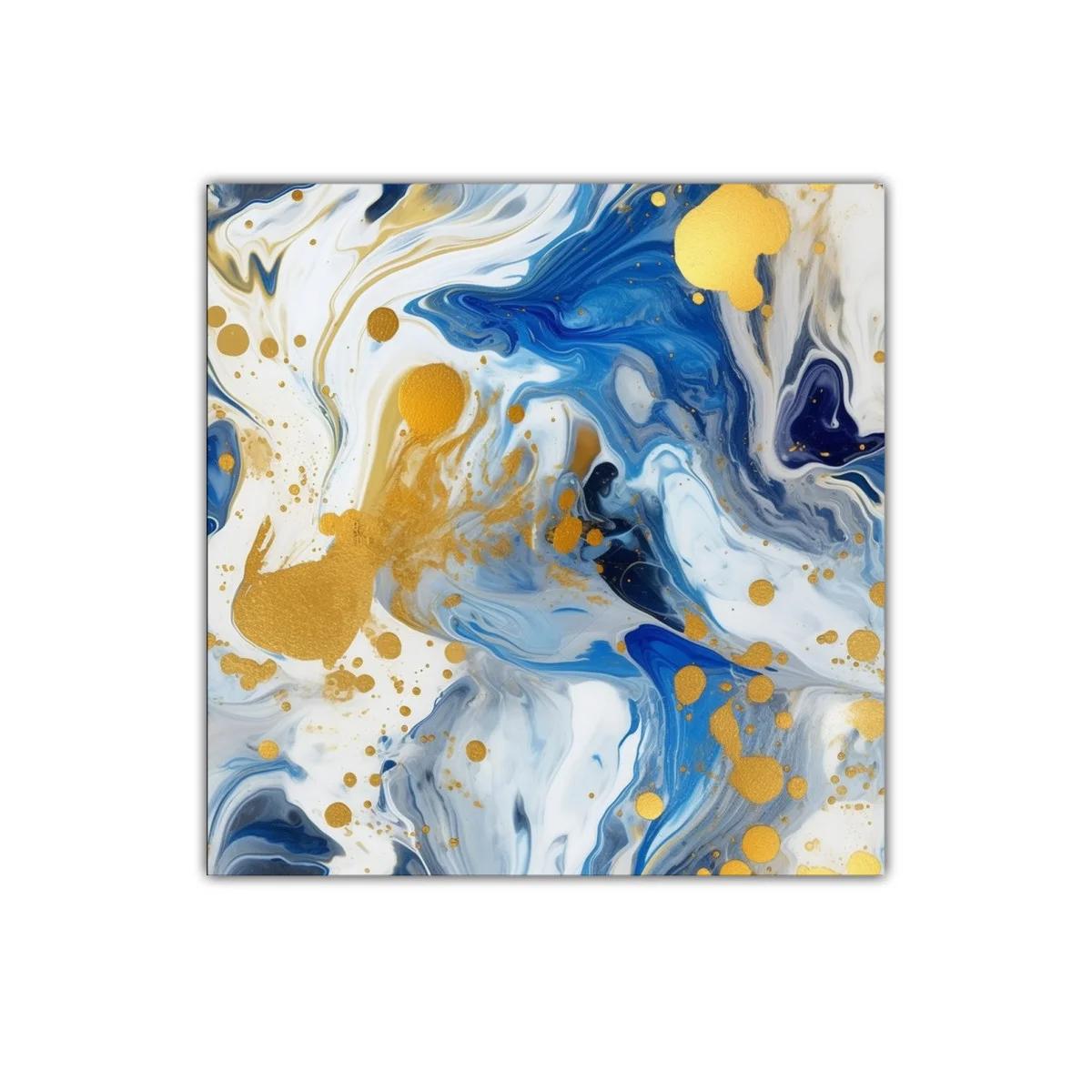 Cuadro abstracto con tonos azules y detalles dorados brillantes — imagen principal