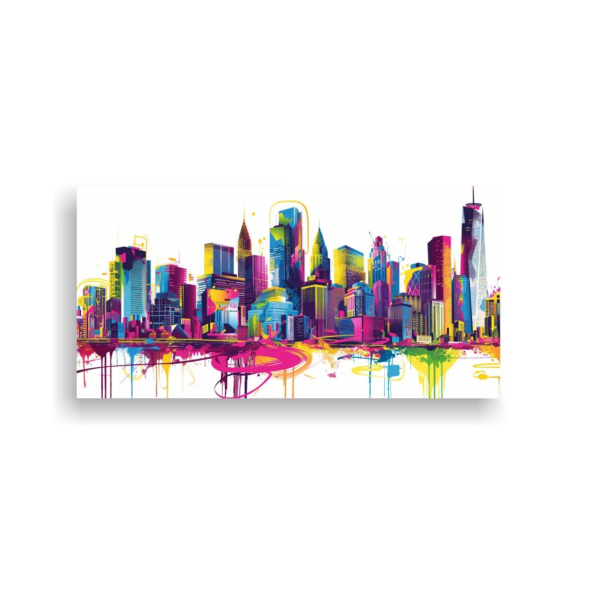 Cuadro skyline urbano de rascacielos con vial curvo