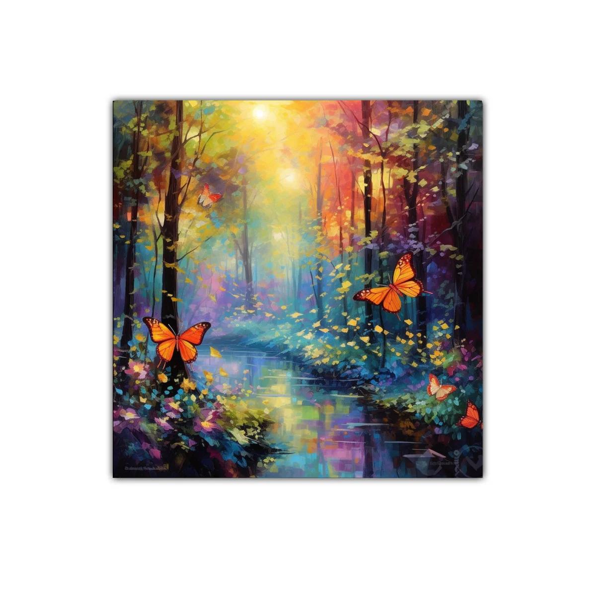 Bosque mágico con mariposas en colores vibrantes — imagen principal