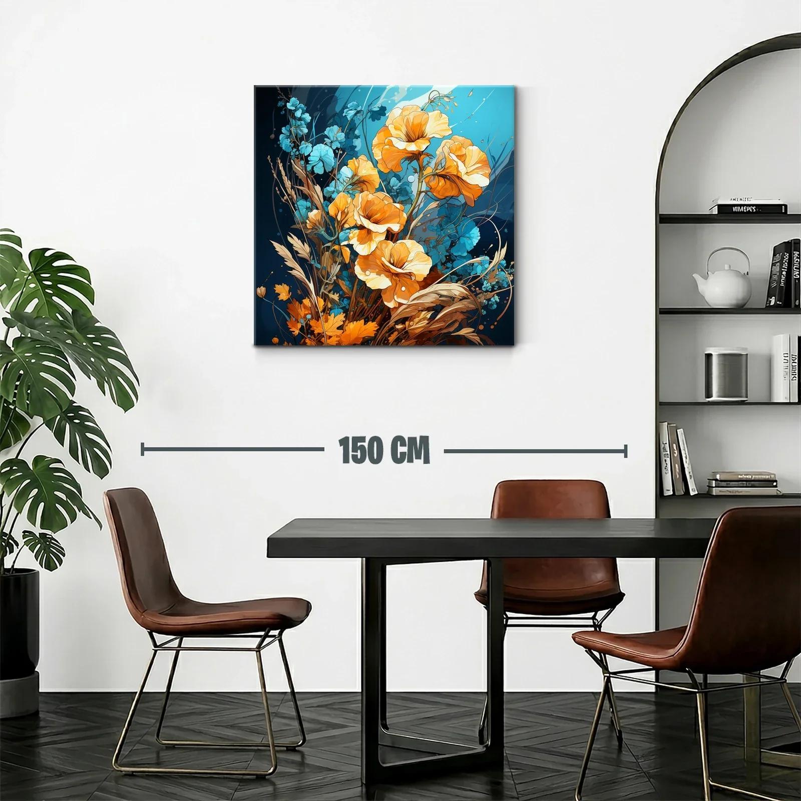 Cuadro con flores vibrantes en tonos naranjas y azules — miniatura 2