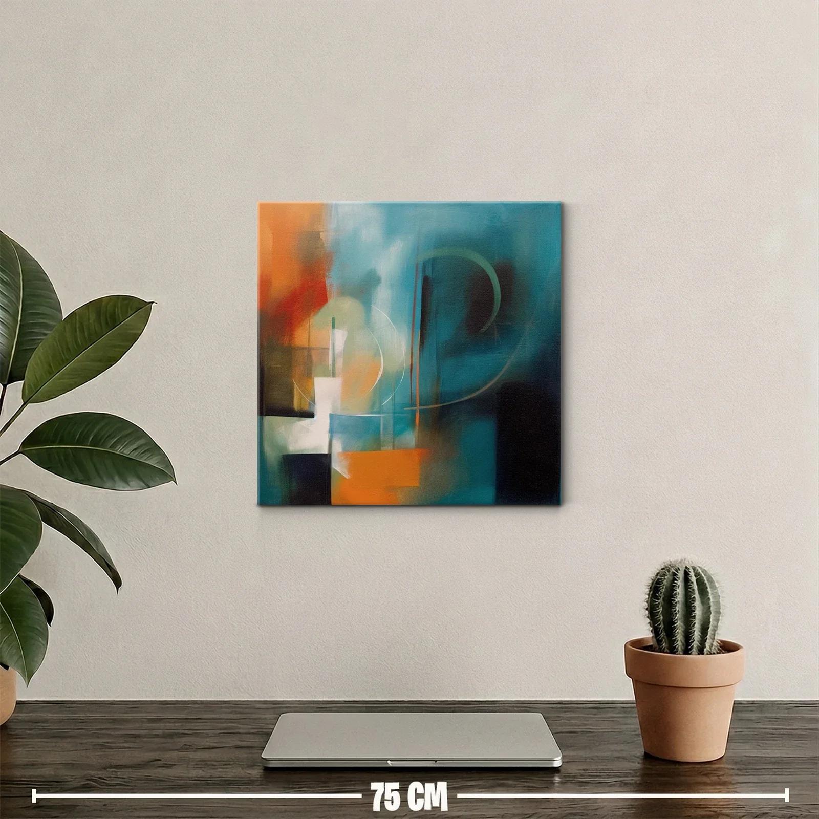 Cuadro abstracto en tonos turquesa y naranja cálido — miniatura 2