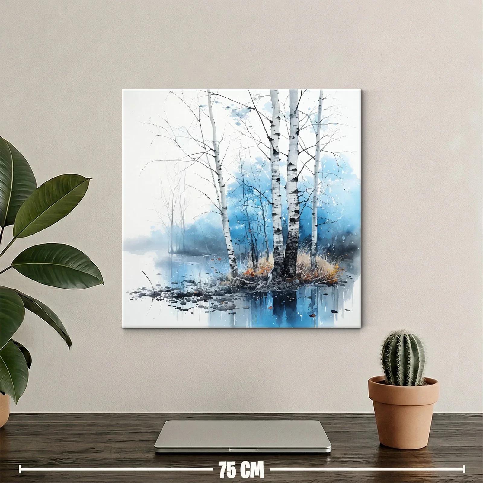 Tranquilidad junto al lago con abedules en tonos azules — miniatura 2