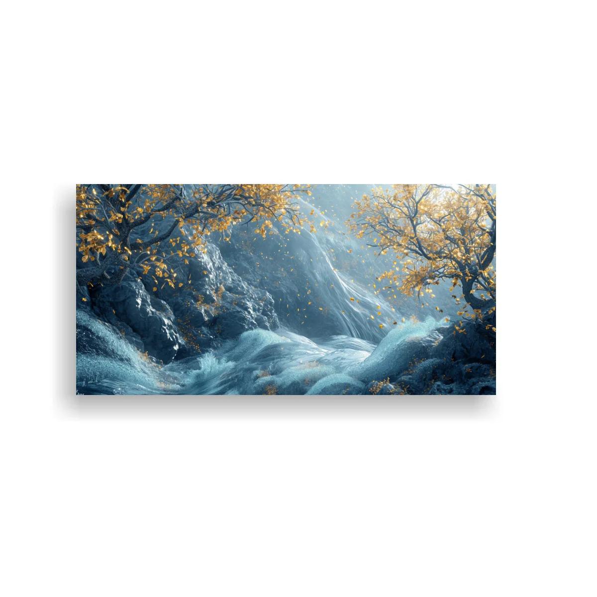 Cuadro cascada en un bosque iluminada por haces de luz — imagen principal