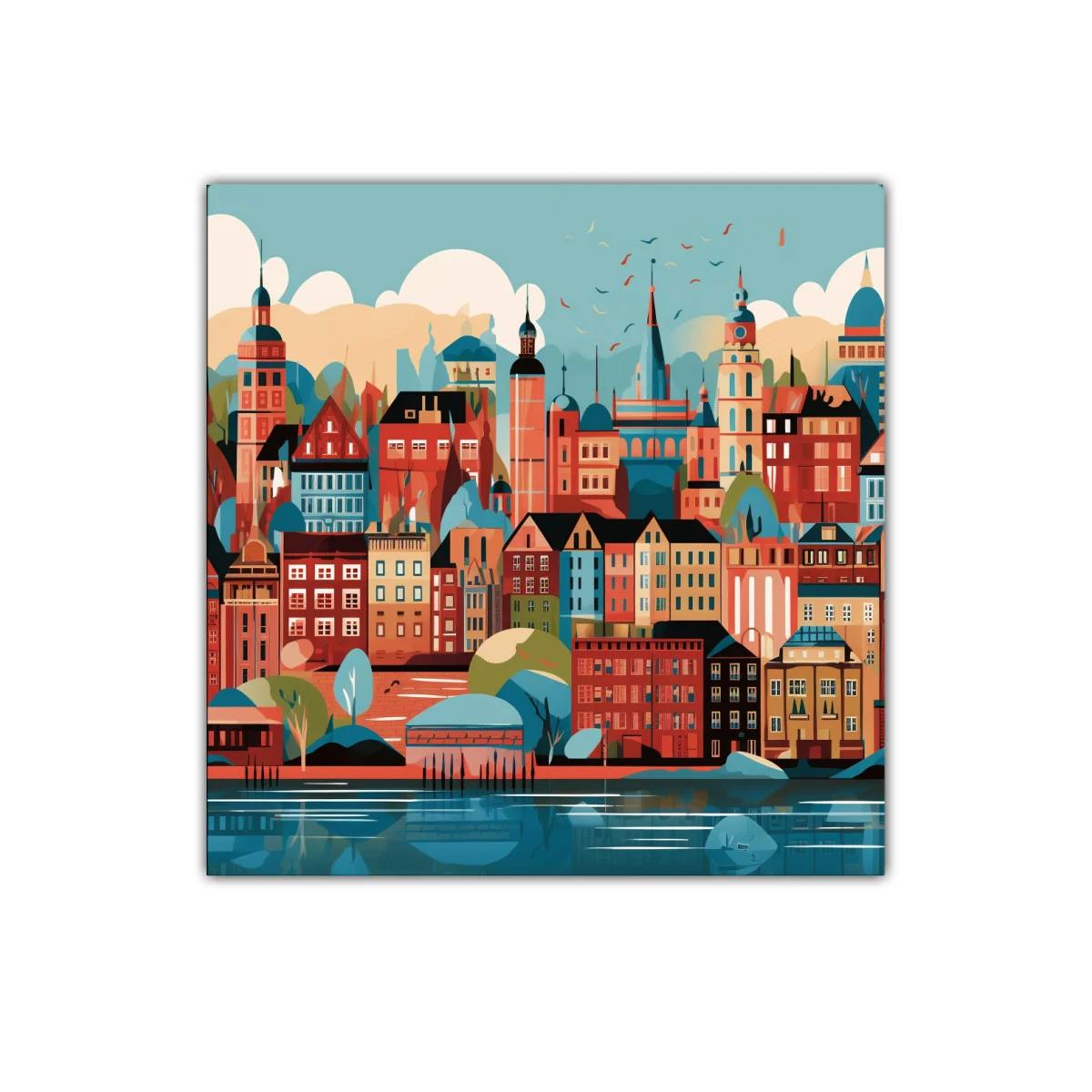 Ciudad vibrante con arquitectura colorida y cielo sereno — miniatura 1