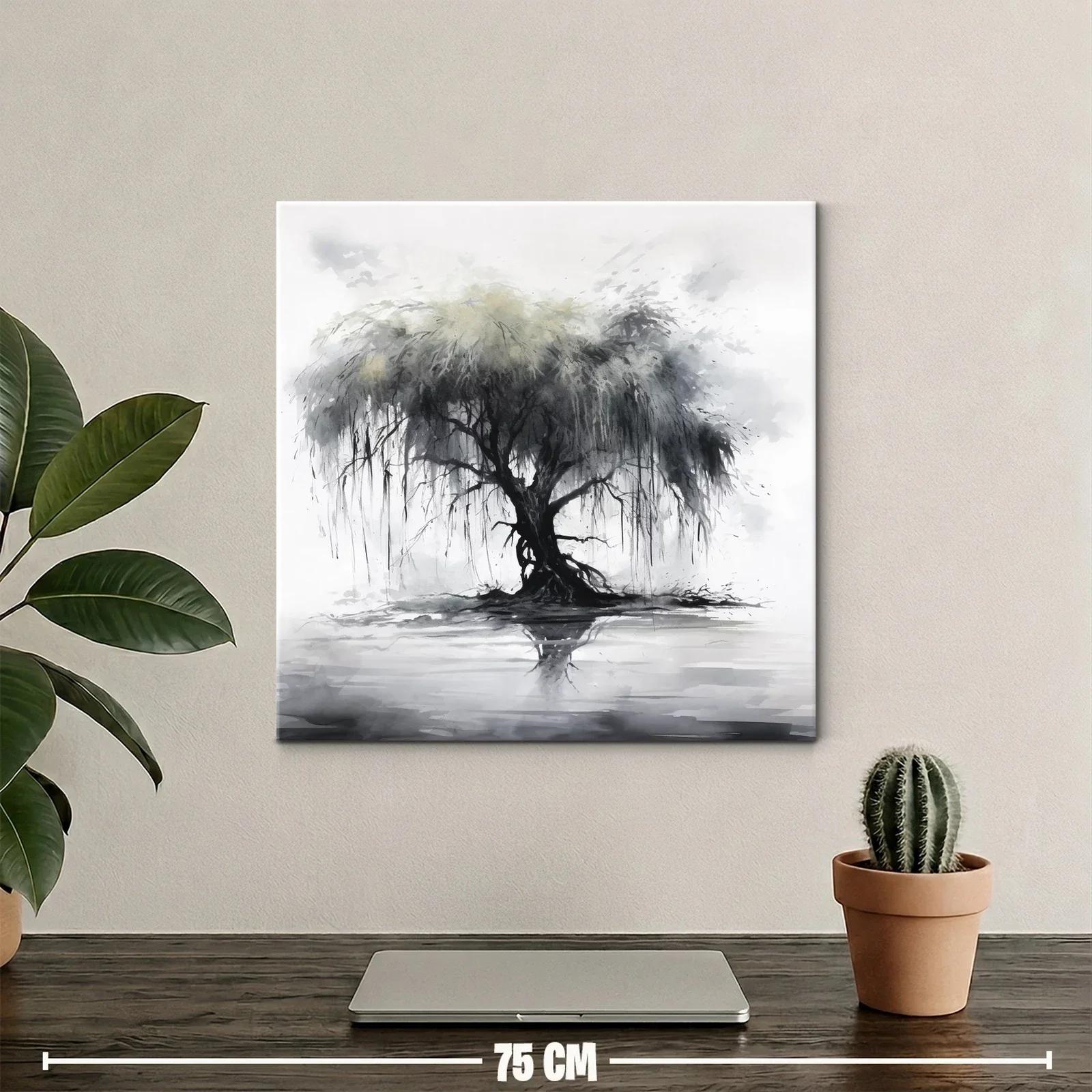 Árbol solitario con reflejo en tonos grises y suaves verdes — miniatura 2