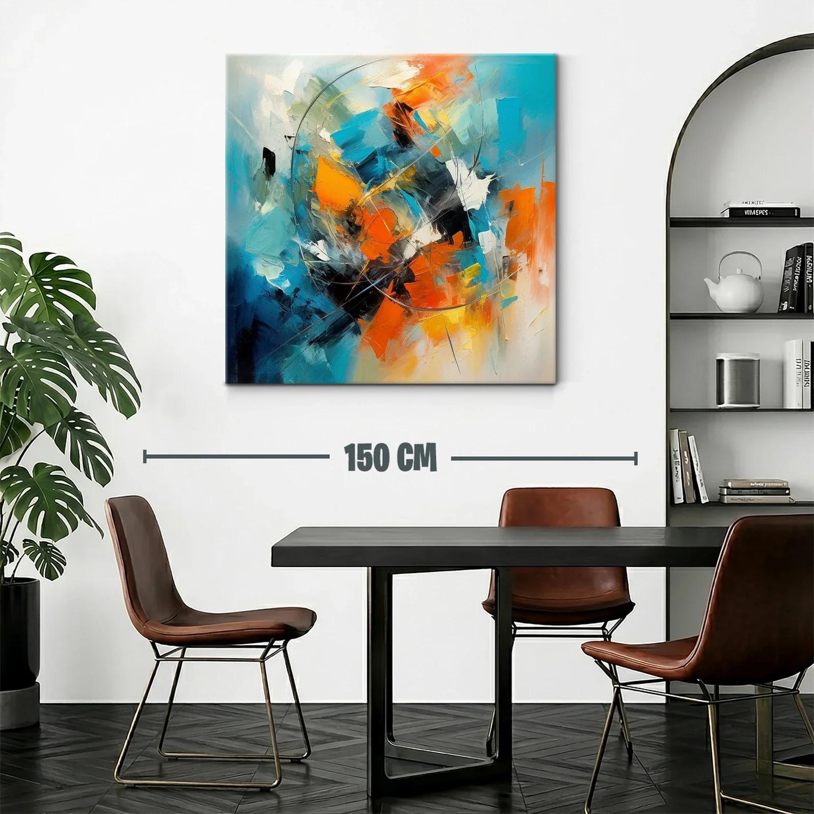 Cuadro abstracto con vibrantes tonos naranjas y azules — miniatura 2