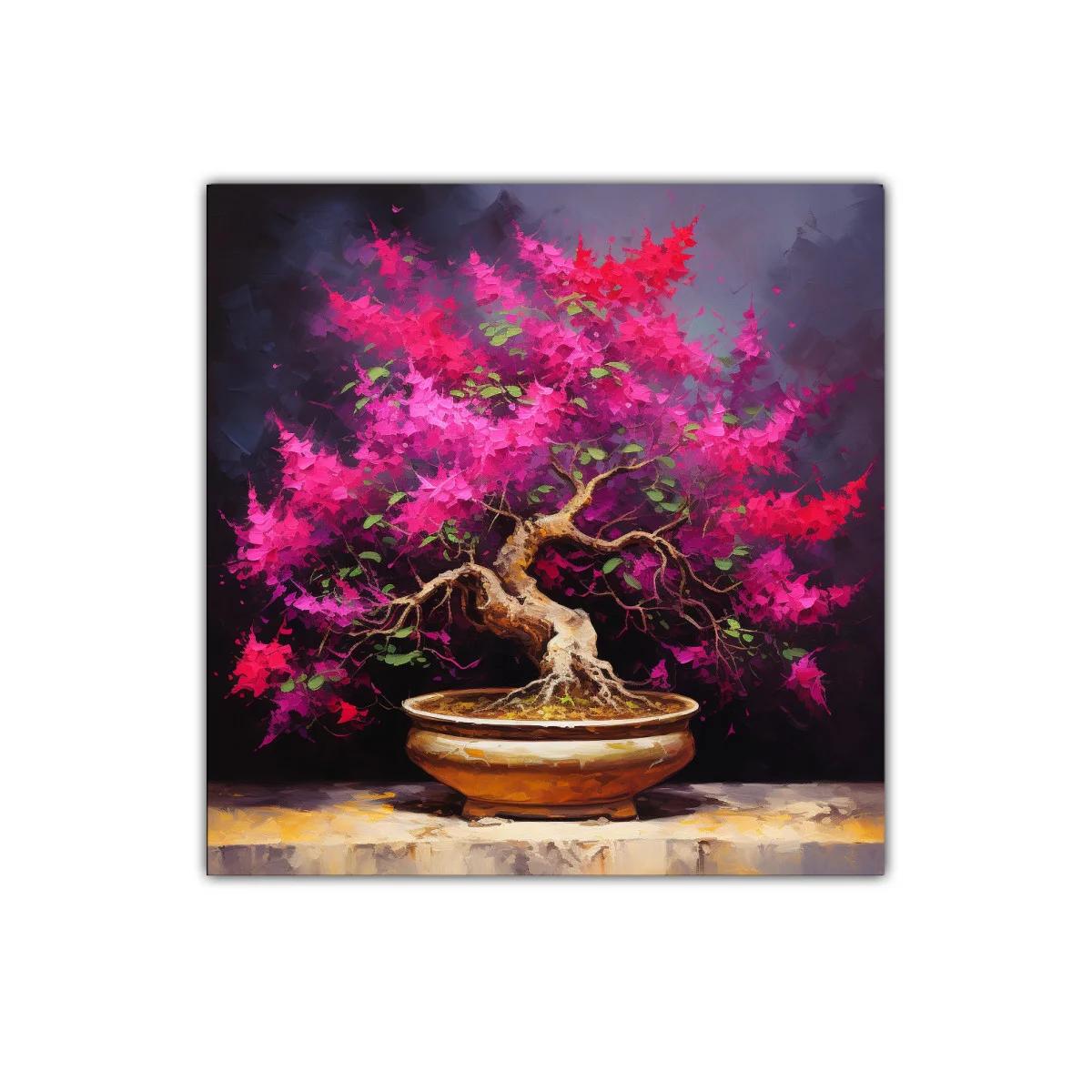 Bonsái en flor con tonos vibrantes y fondo oscuro — miniatura 1