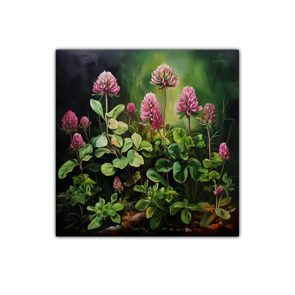 Cuadro decorativo con flores de trébol en tonos verdes y rosados — imagen principal