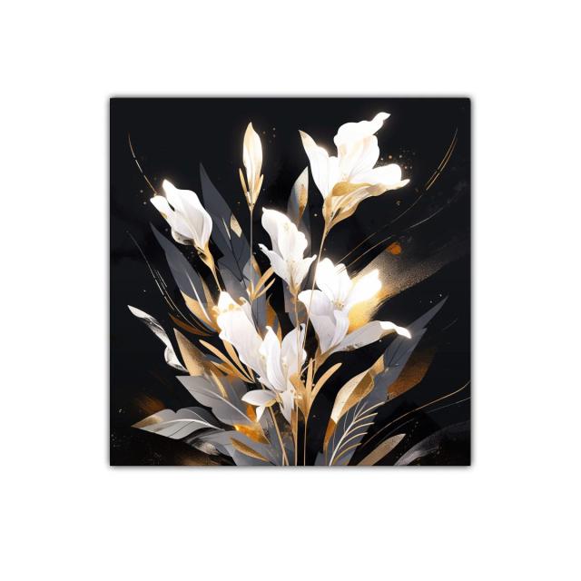 Cuadro elegante con flores blancas y detalles dorados