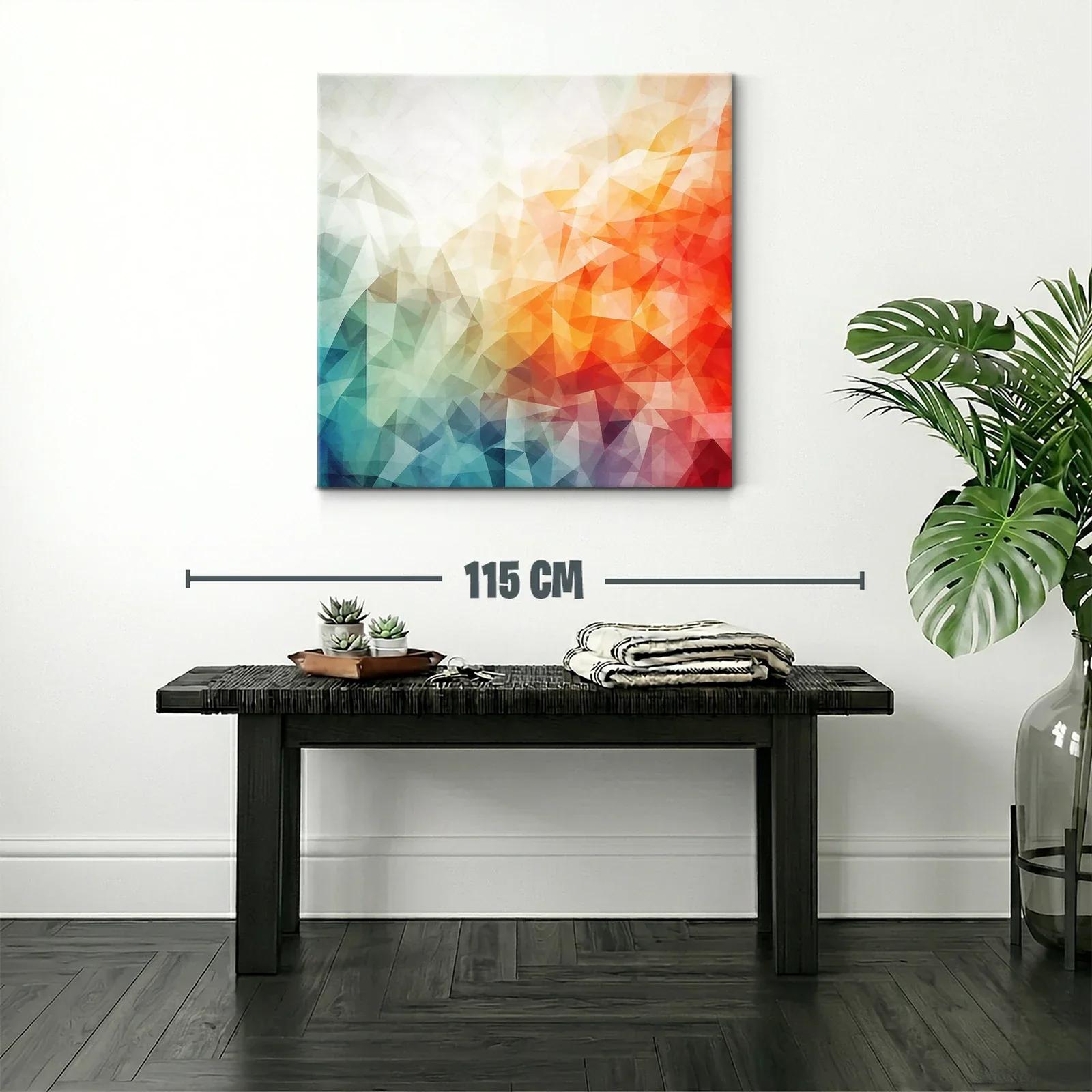 Cuadro abstracto con tonos cálidos y fríos en triángulos — miniatura 2