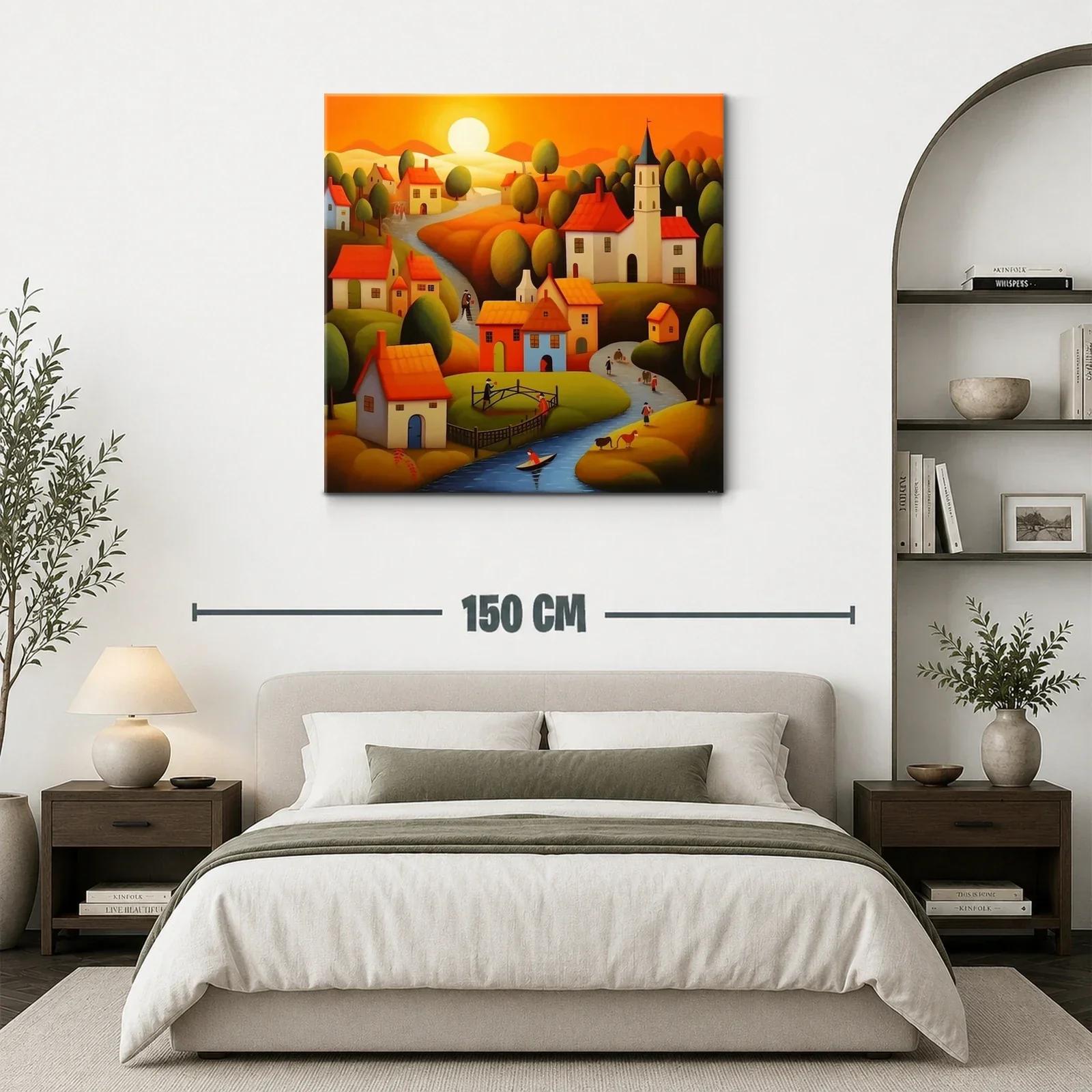 Paisaje de pueblo al atardecer con tonos cálidos y armoniosos — miniatura 3