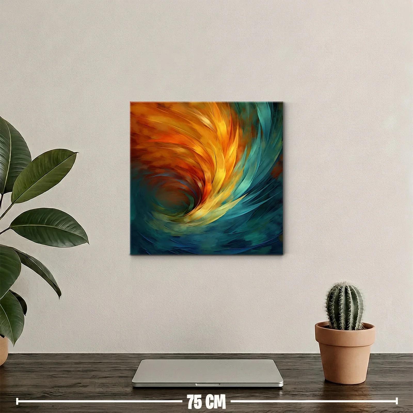 Cuadro abstracto remolino de tonos cálidos y fríos vibrantes — miniatura 2