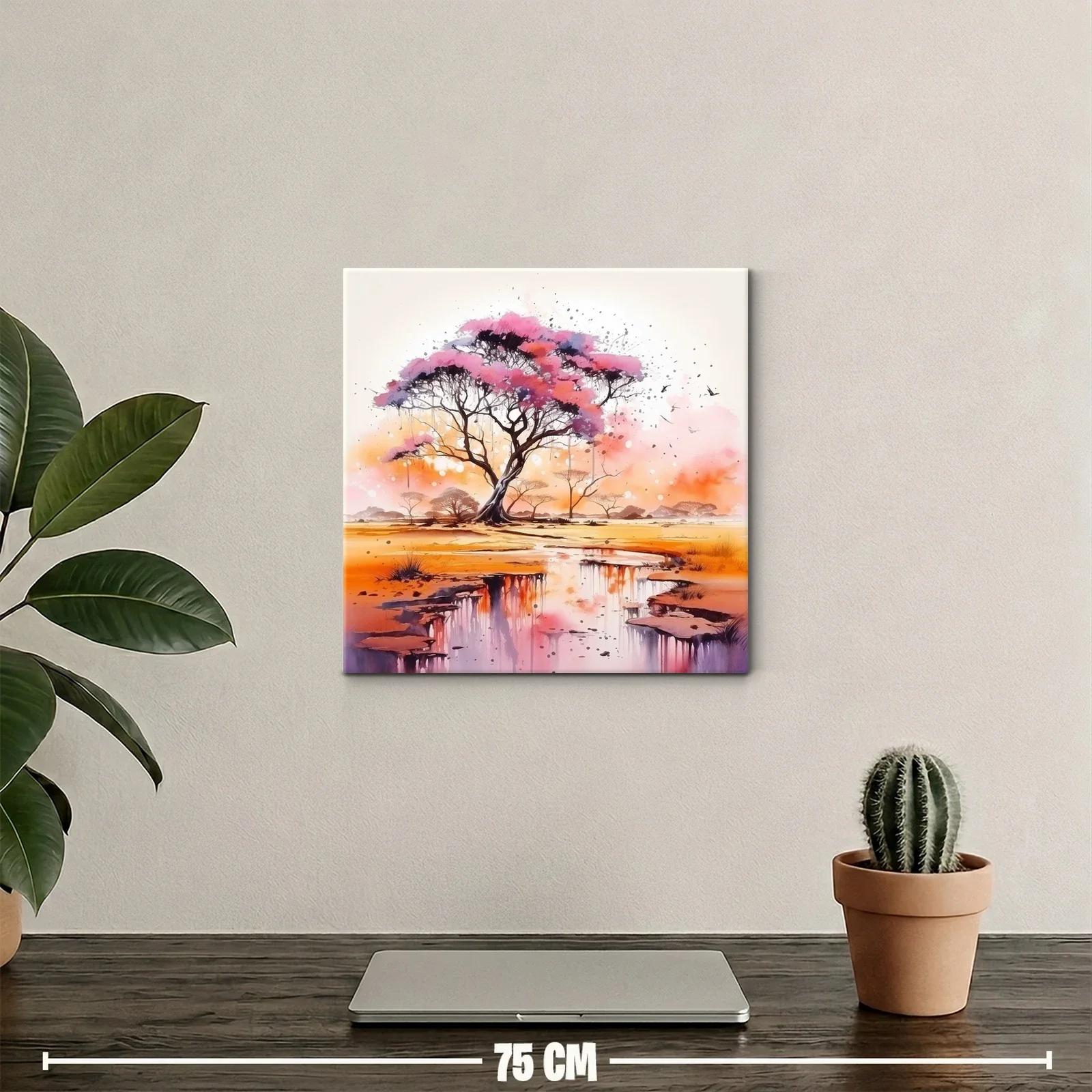 Árbol rosa sobre paisaje reflejado en agua — miniatura 2