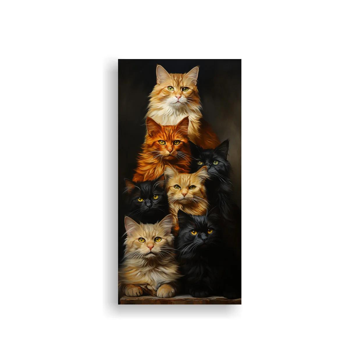Cuadro grupo de gatos de pelo largo con fondo oscuro