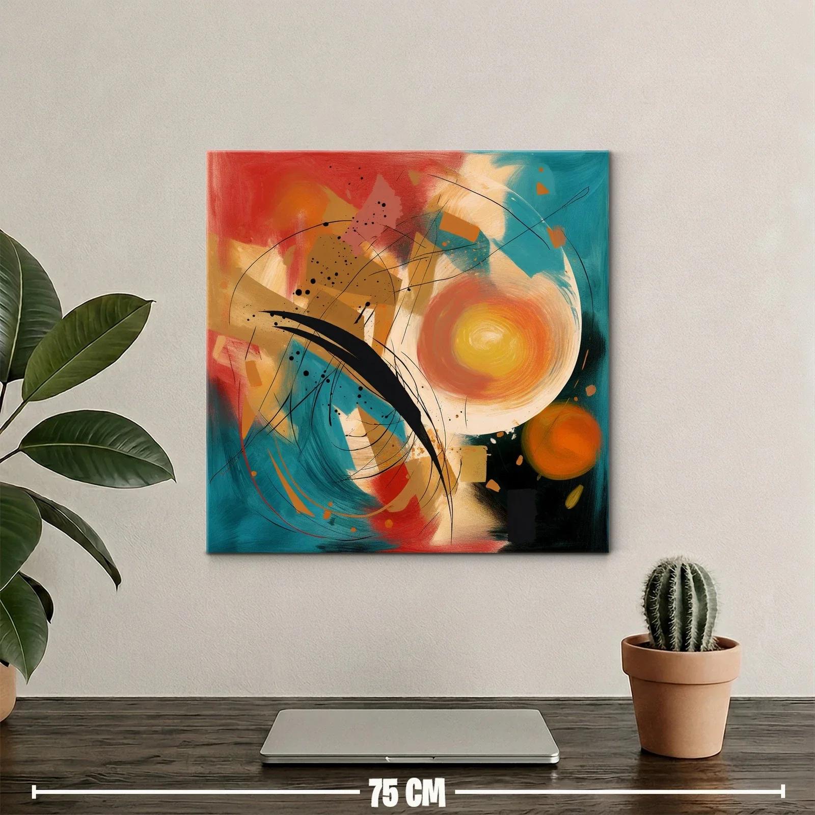Cuadro abstracto con tonos cálidos y vibrantes geometrías — miniatura 2