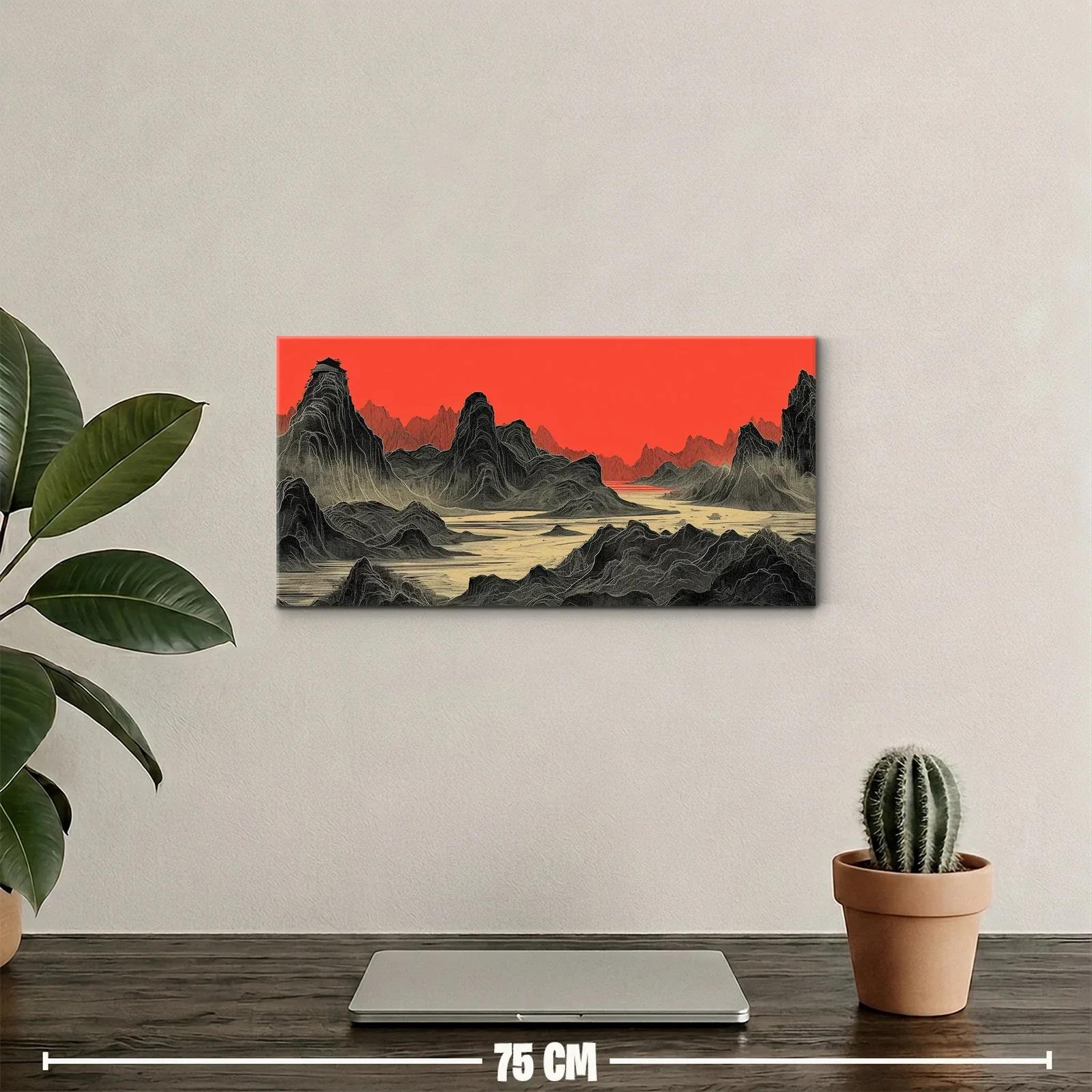Cuadro paisaje montañoso con cielo coral — miniatura 2