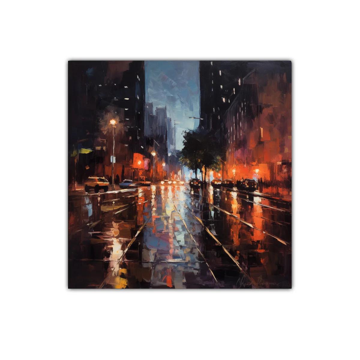 Reflejos urbanos al anochecer con luces vibrantes — imagen principal