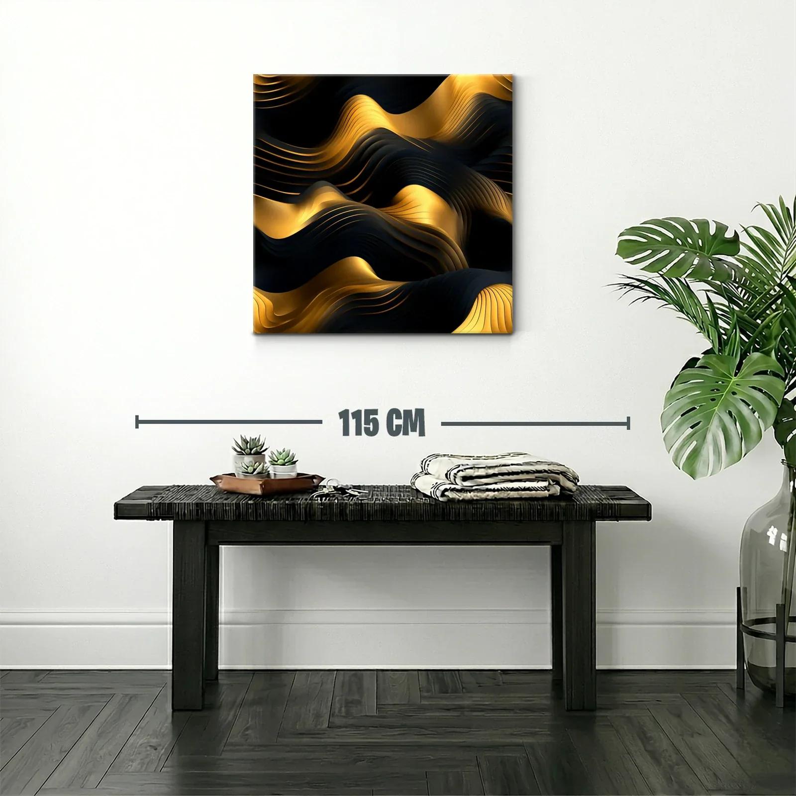 Composición abstracta en tonos dorados y negros con texturas onduladas — miniatura 2