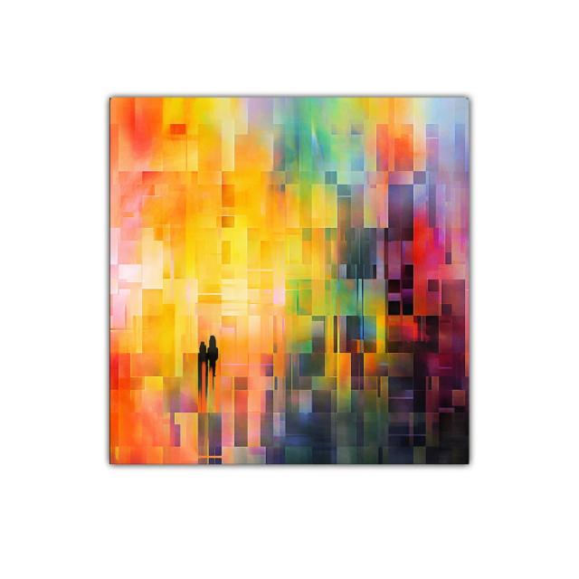Composición colorida con figuras en sombra para espacios modernos