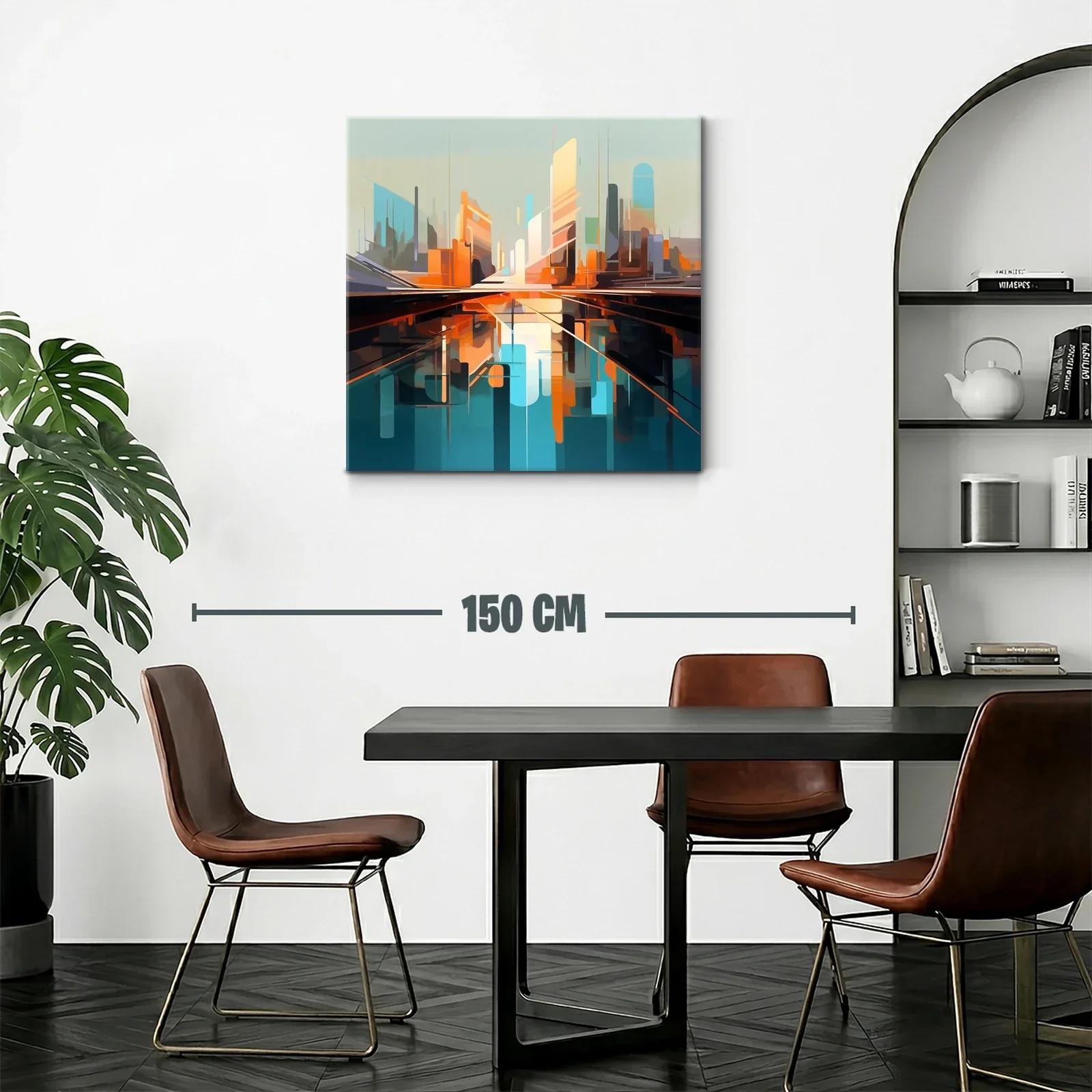Cuadro abstracto con paisaje urbano futurista vibrante — miniatura 2