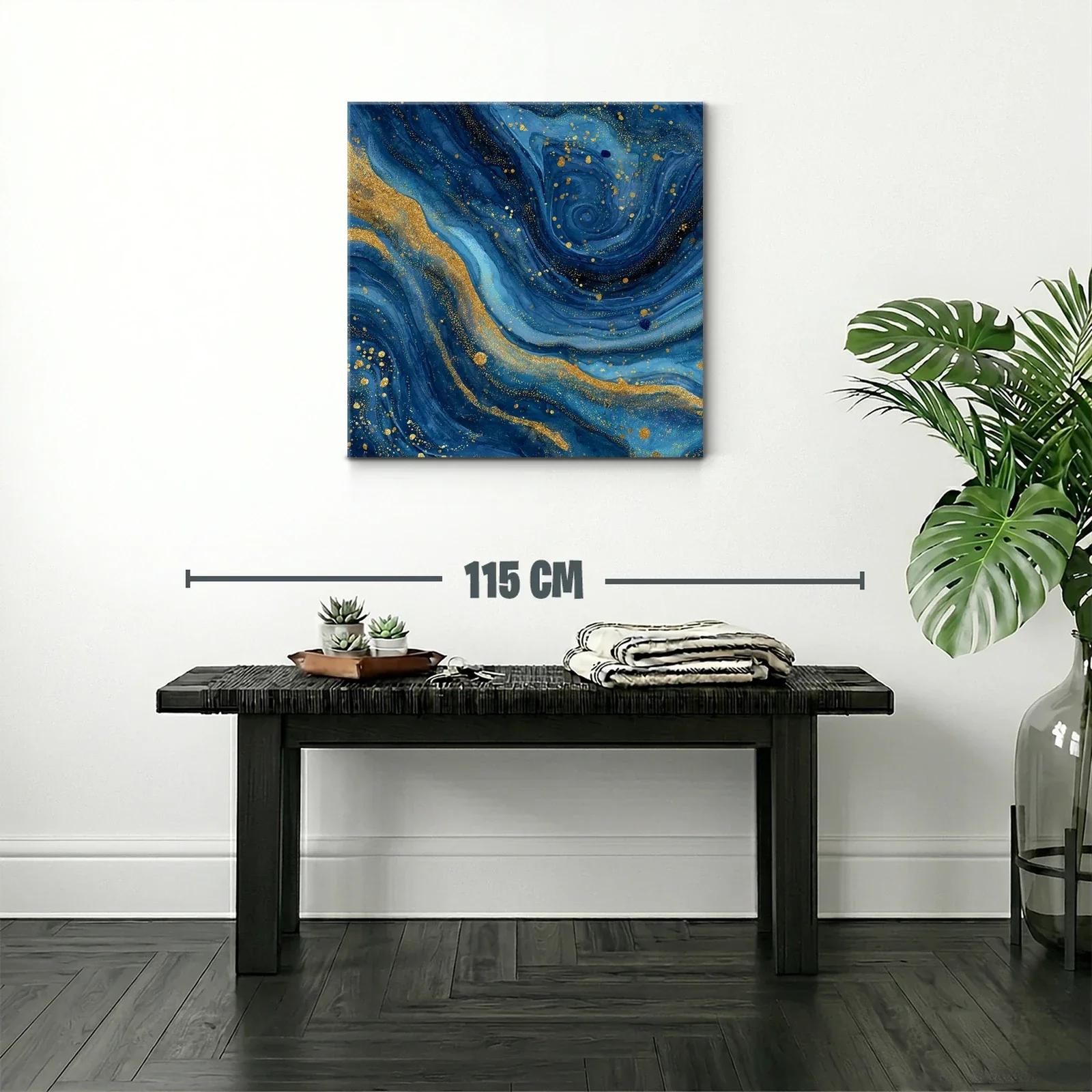 Cuadro abstracto en azul profundo con destellos dorados — miniatura 2