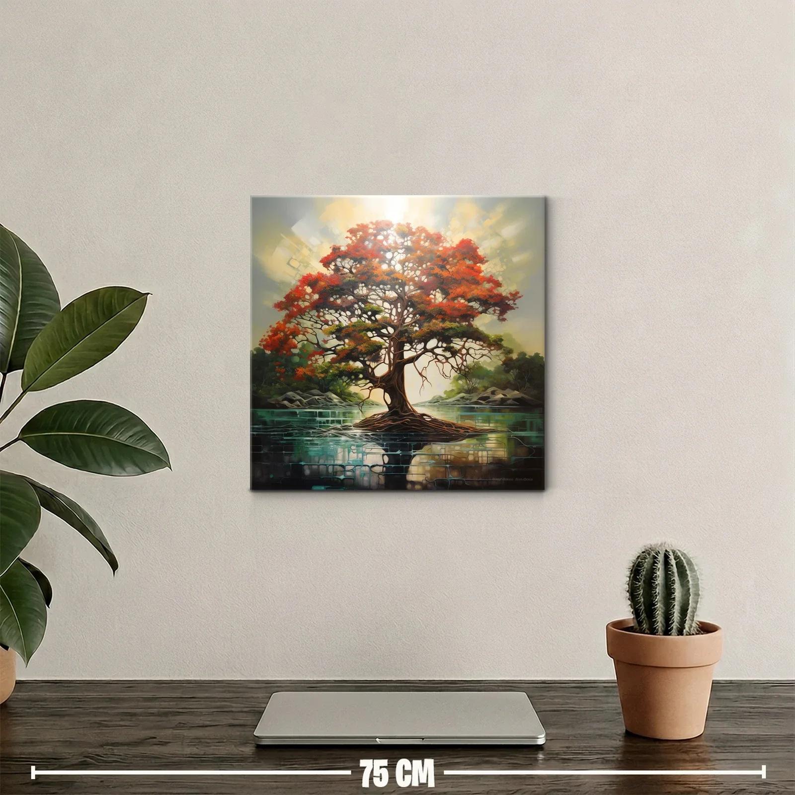 Árbol vibrante con raíces sobre lago sereno — miniatura 2