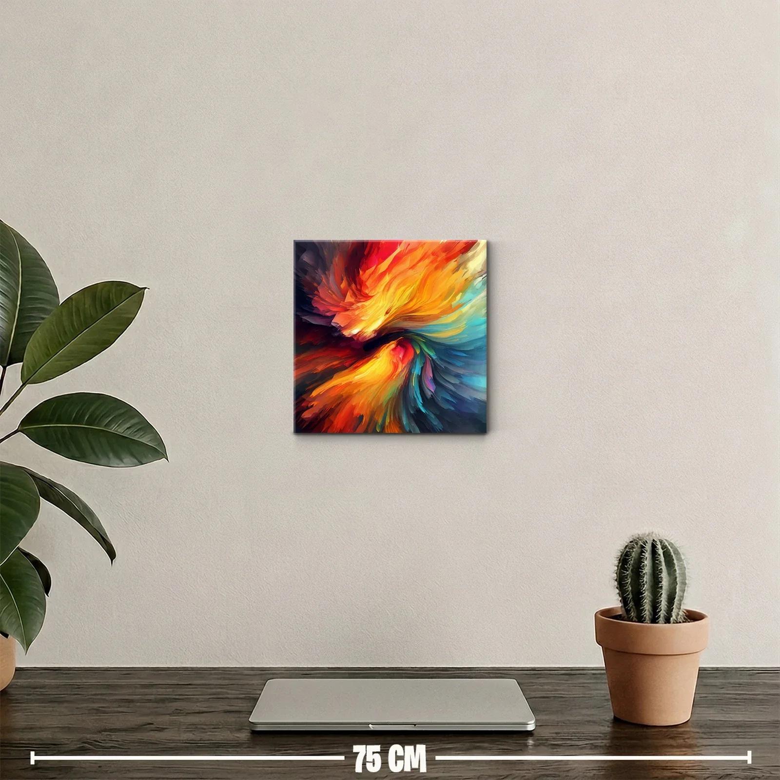 Cuadro abstracto con explosión vibrante de colores cálidos y fríos — miniatura 2