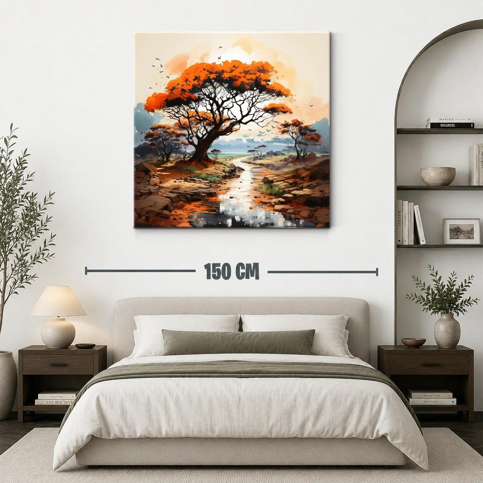 Paisaje sereno con árboles y río en tonos cálidos y naturales — miniatura 3