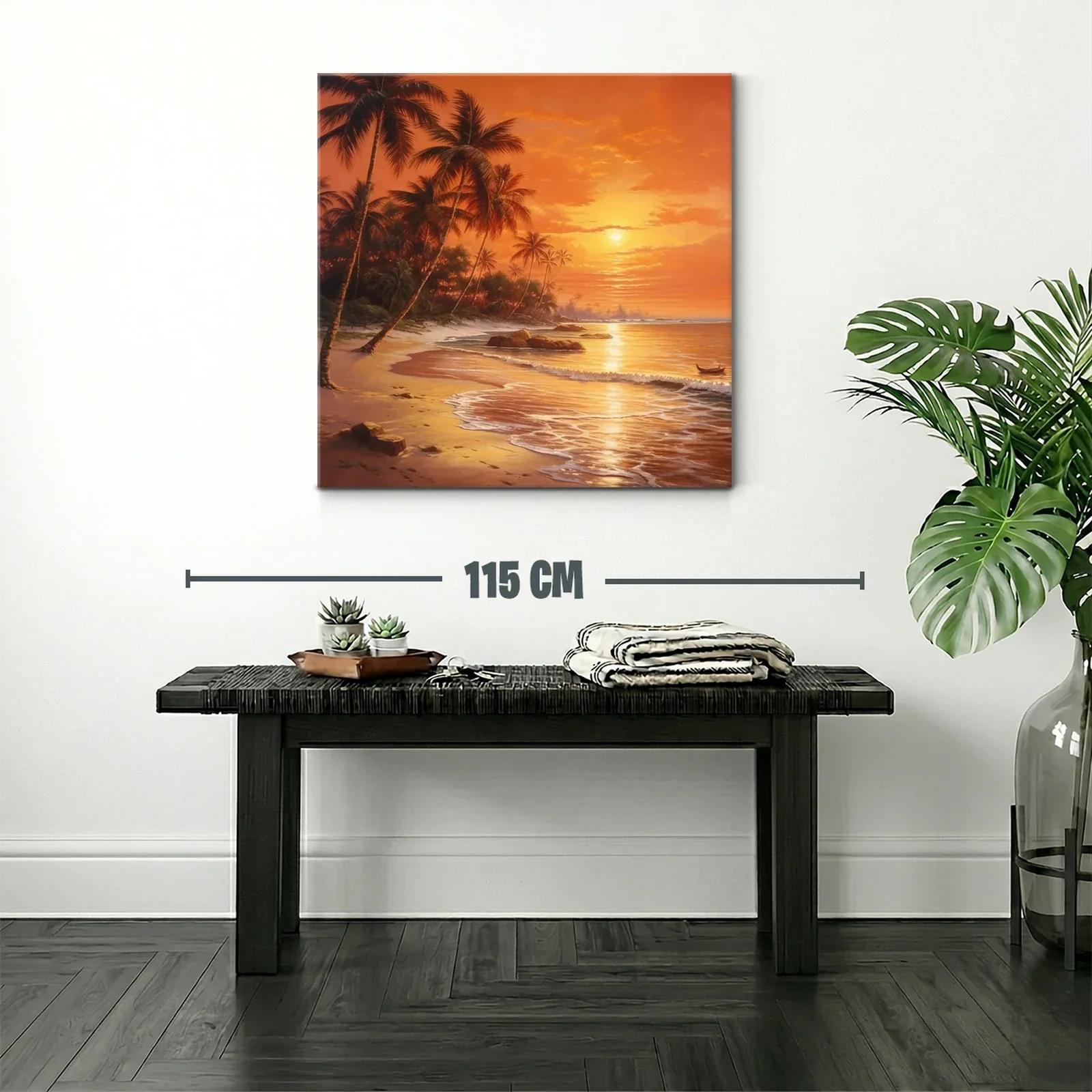 Paisaje tropical con palmeras al atardecer dorado — miniatura 2