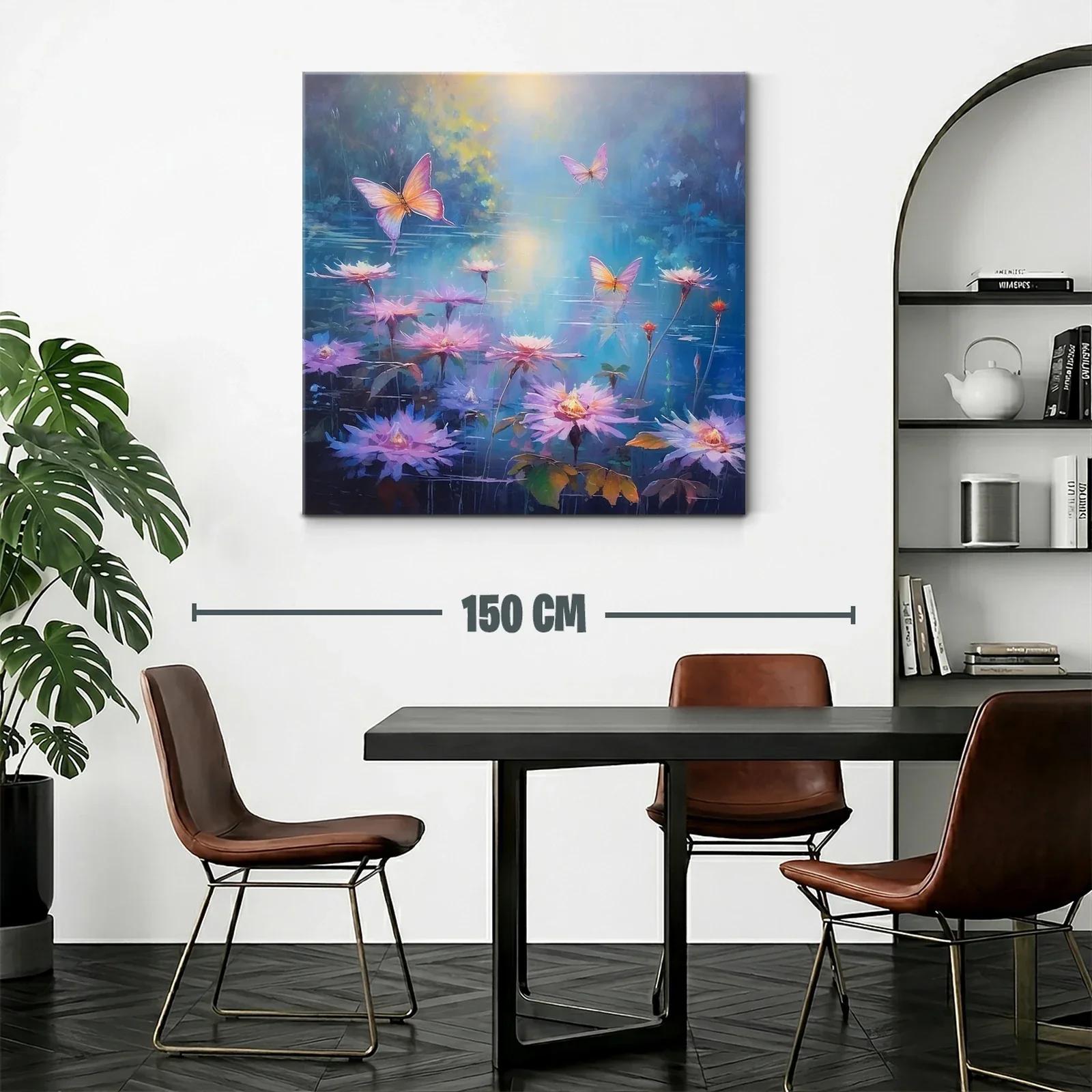 Cuadro con mariposas rosas sobre flores en calma acuática — miniatura 2