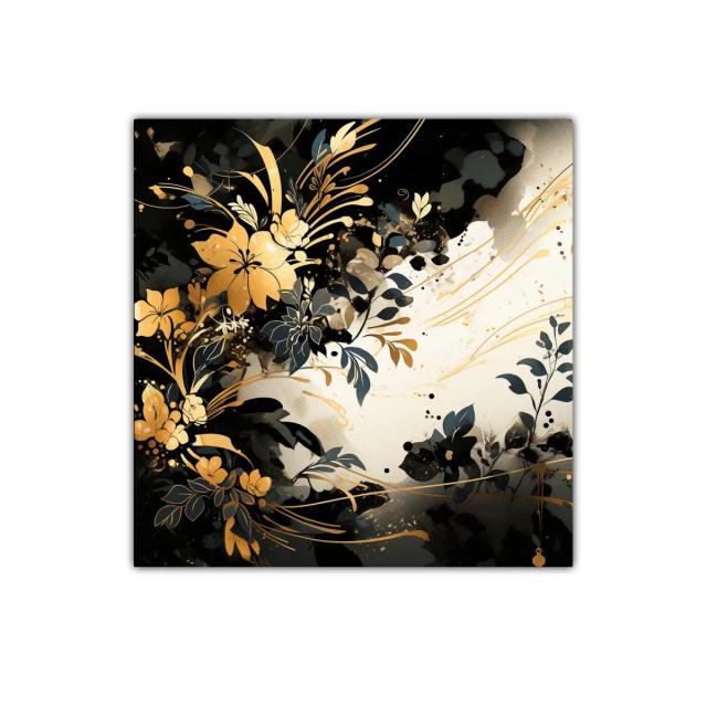 Cuadro decorativo floral en tonos dorados y negros elegantes