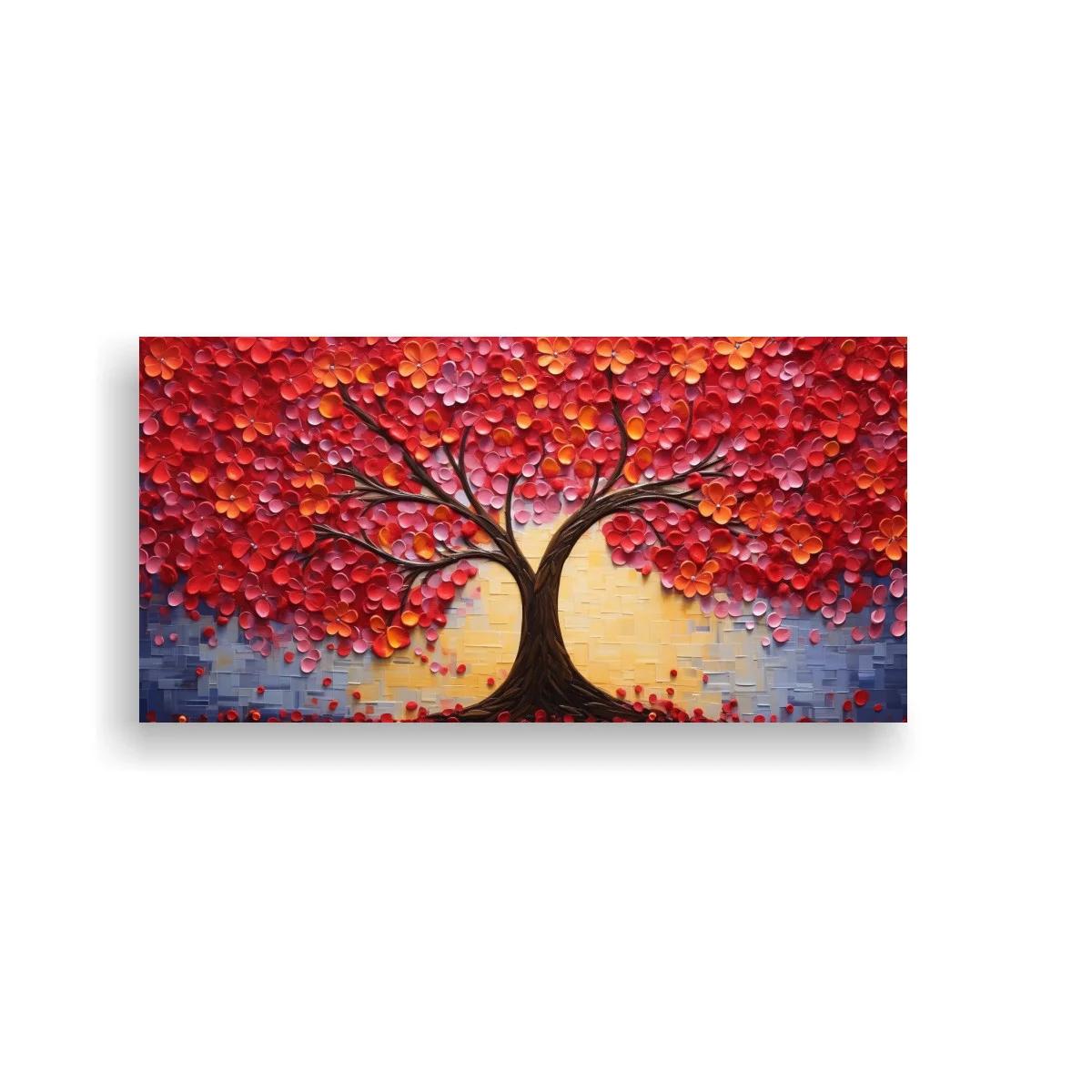 Cuadro árbol de hojas rojas con fondo luminoso