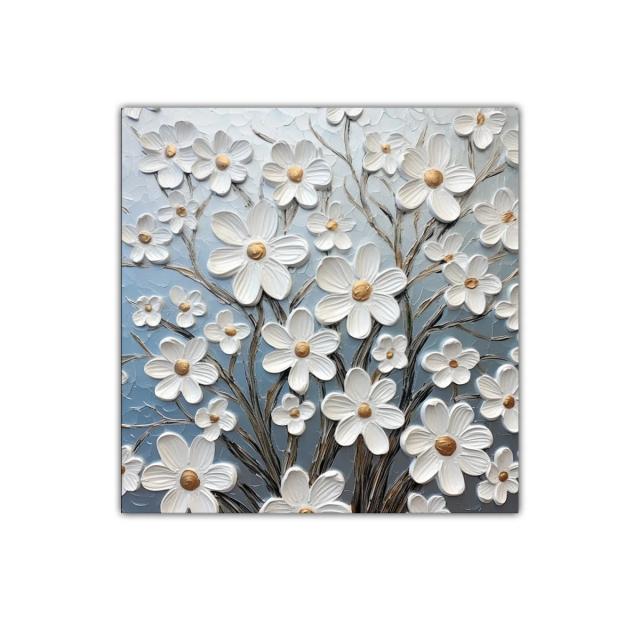 Cuadro decorativo con flores blancas sobre fondo azul