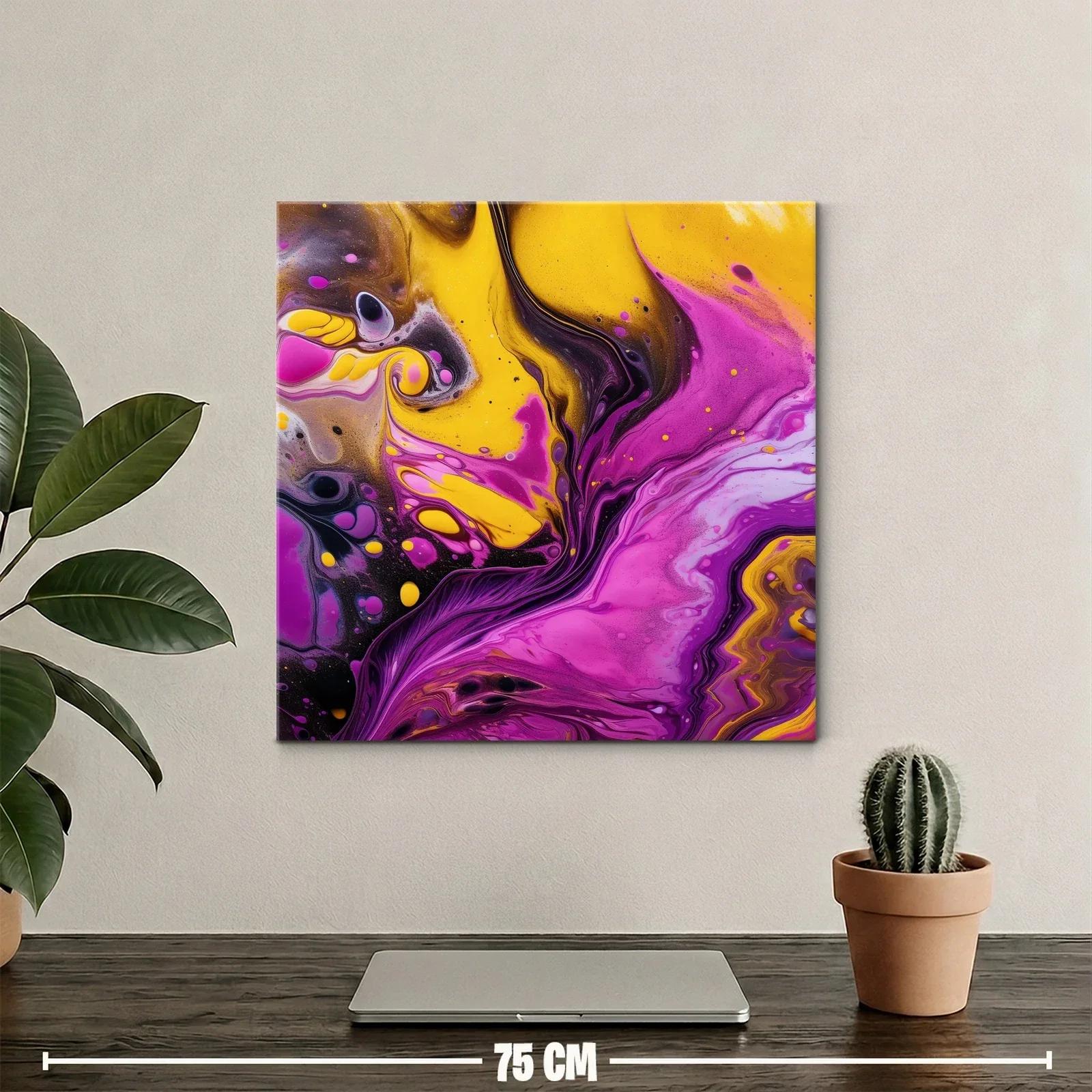 Cuadro abstracto vibrante con tonos fucsia y amarillo — miniatura 2