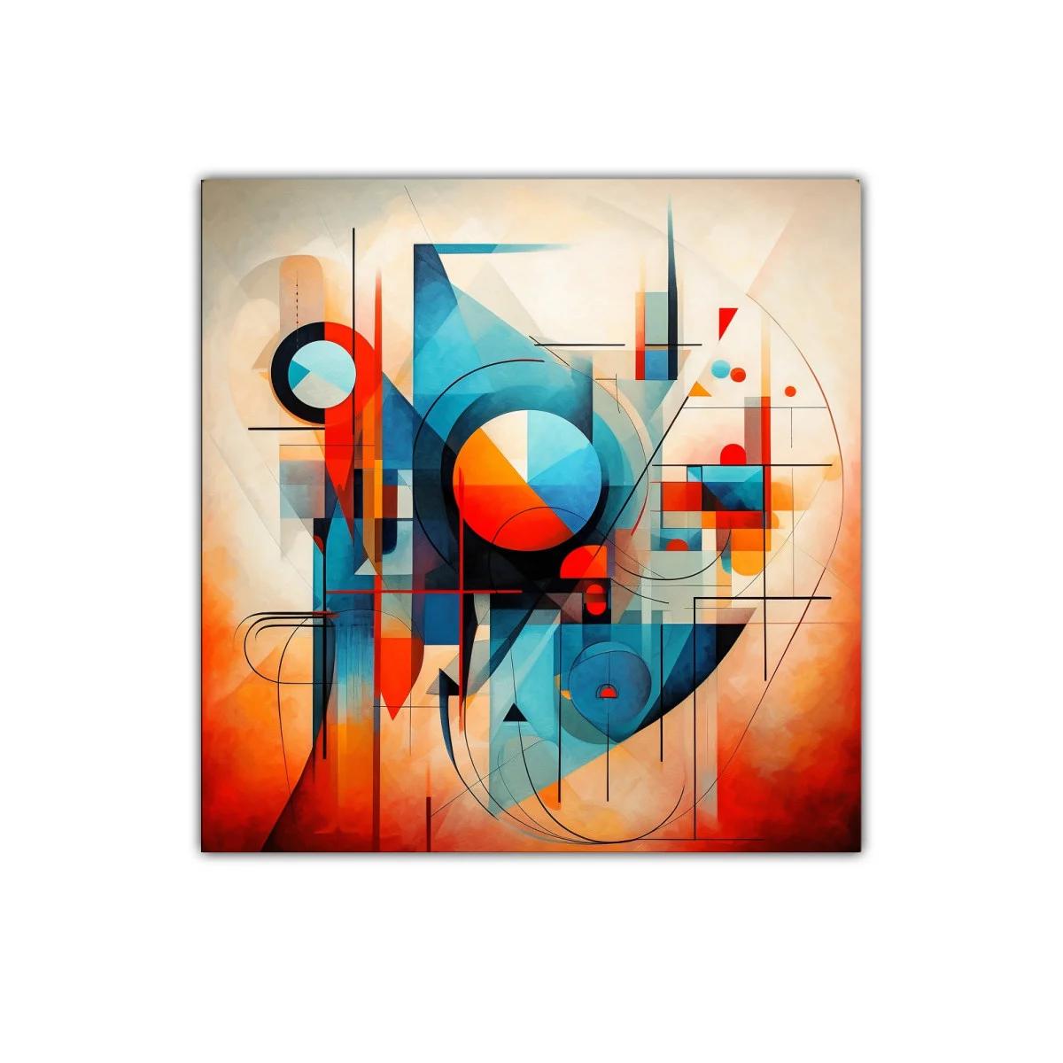 Composición geométrica vibrante con tonos cálidos y fríos