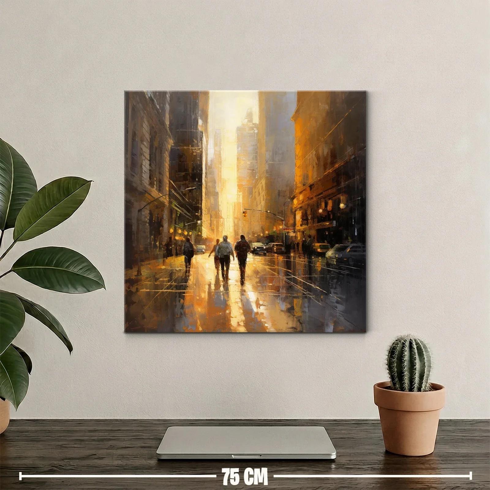 Atardecer urbano con figuras caminando entre edificios — miniatura 2