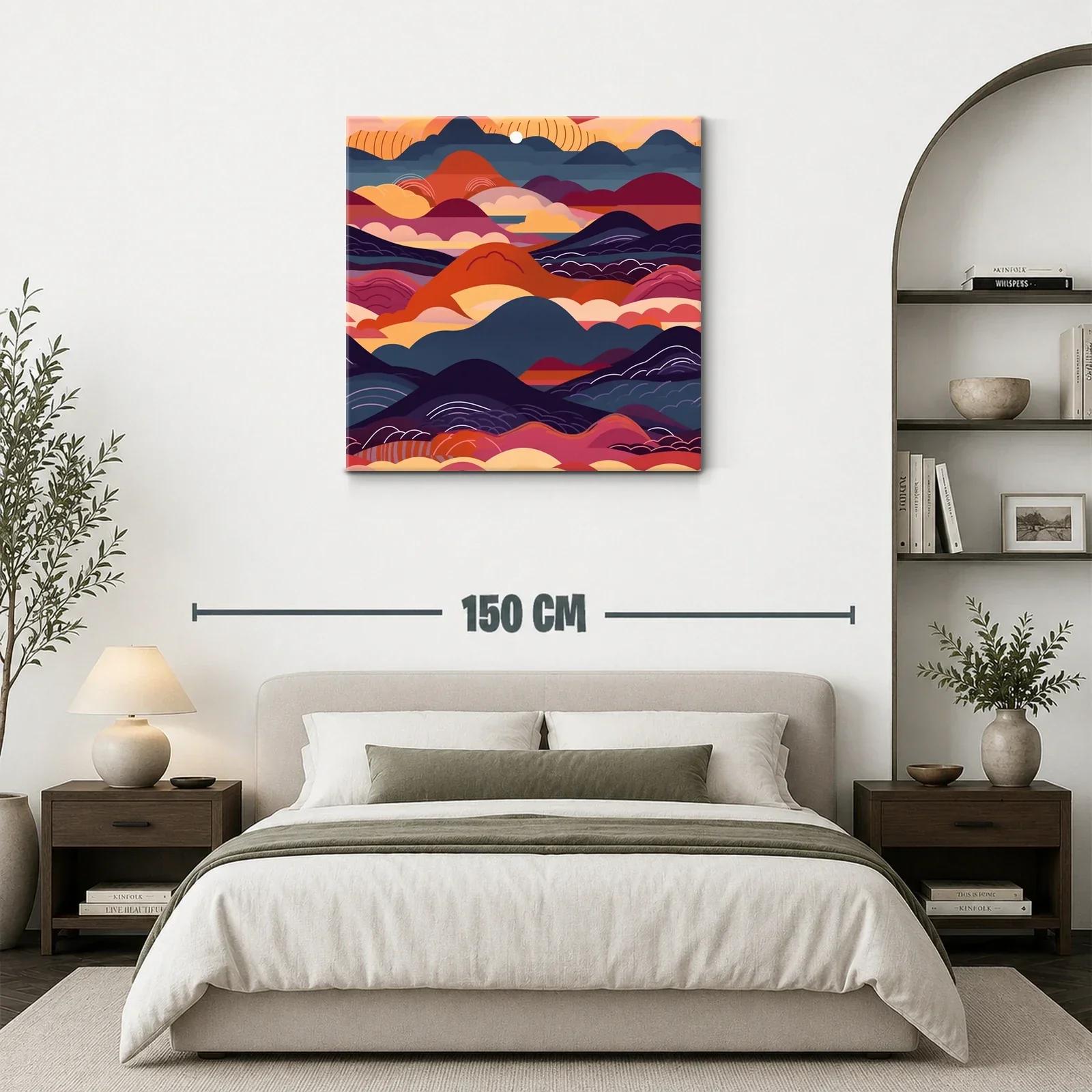 Cuadro abstracto con montañas y cielo en tonos cálidos — miniatura 3