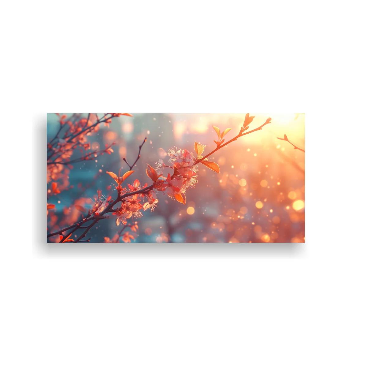 Cuadro rama de flores de cerezo con fondo bokeh luminoso