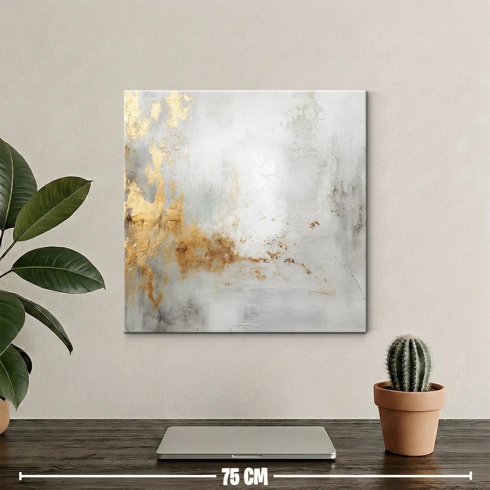 Cuadro abstracto con tonos dorados y plateados suaves — miniatura 2