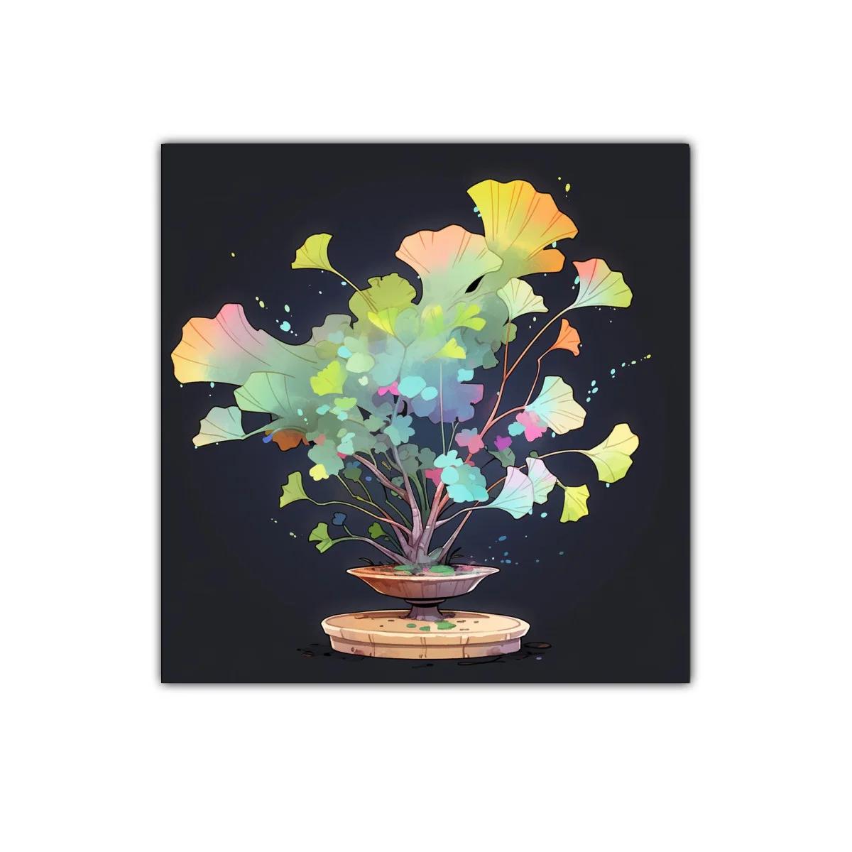 Cuadro con planta colorida sobre fondo oscuro elegante — imagen principal