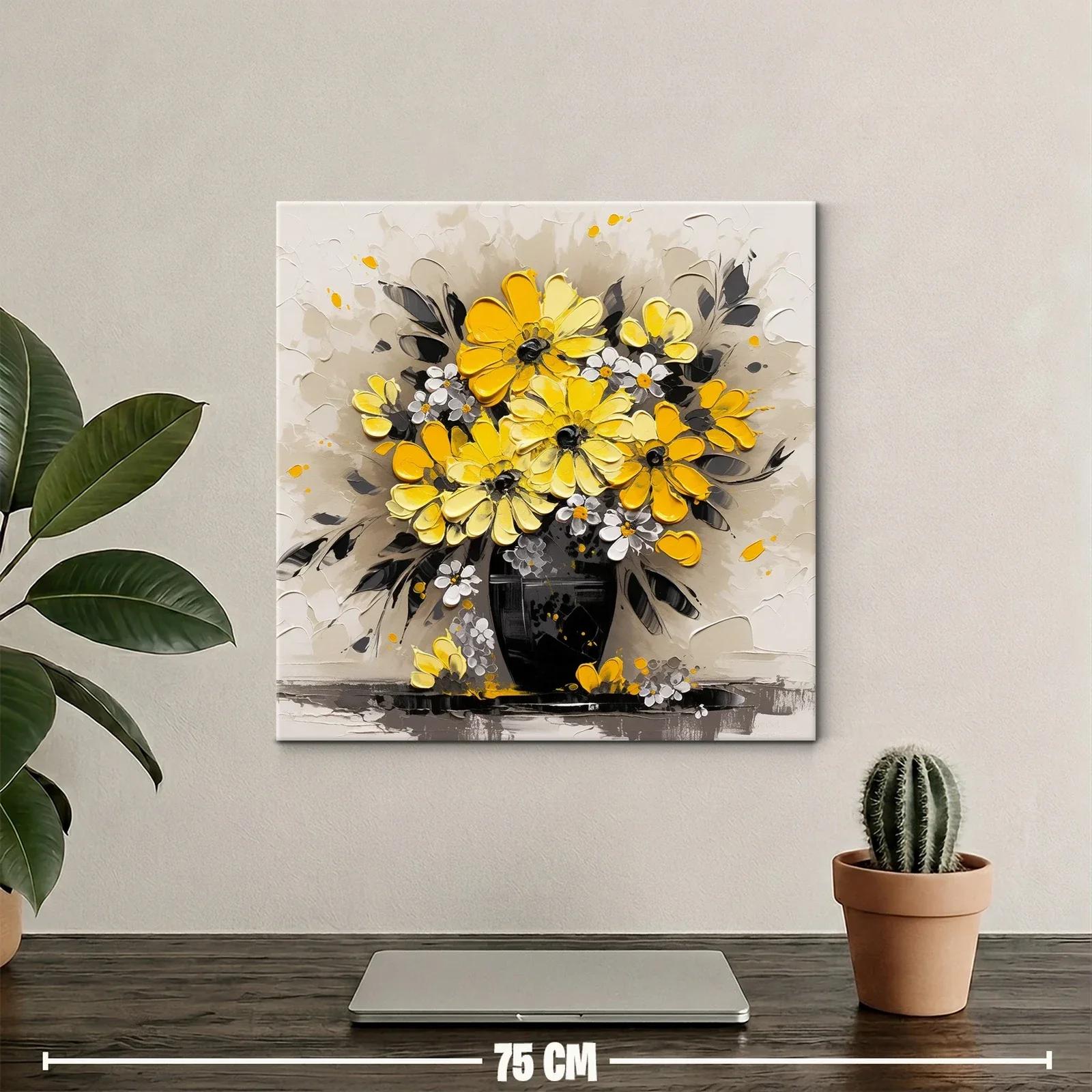 Cuadro con ramo de flores amarillas sobre fondo neutro — miniatura 2